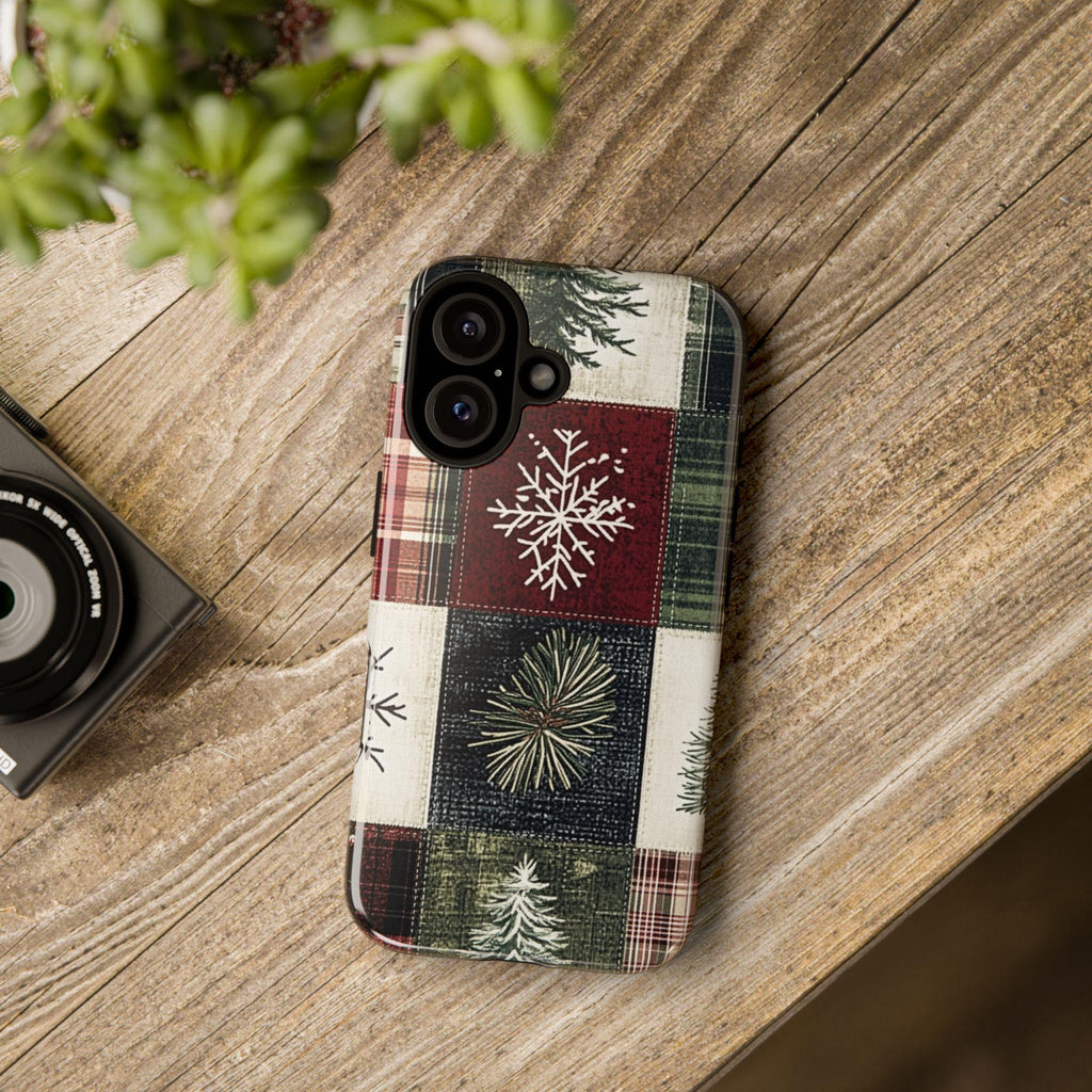 Cozy Xmas Plaid Phone Case, Festive Christmas Holiday Checkered Snowy Phone Cover for iPhone 15 14 13 12 Pro Max Plus, Galaxy S25, 426.2
