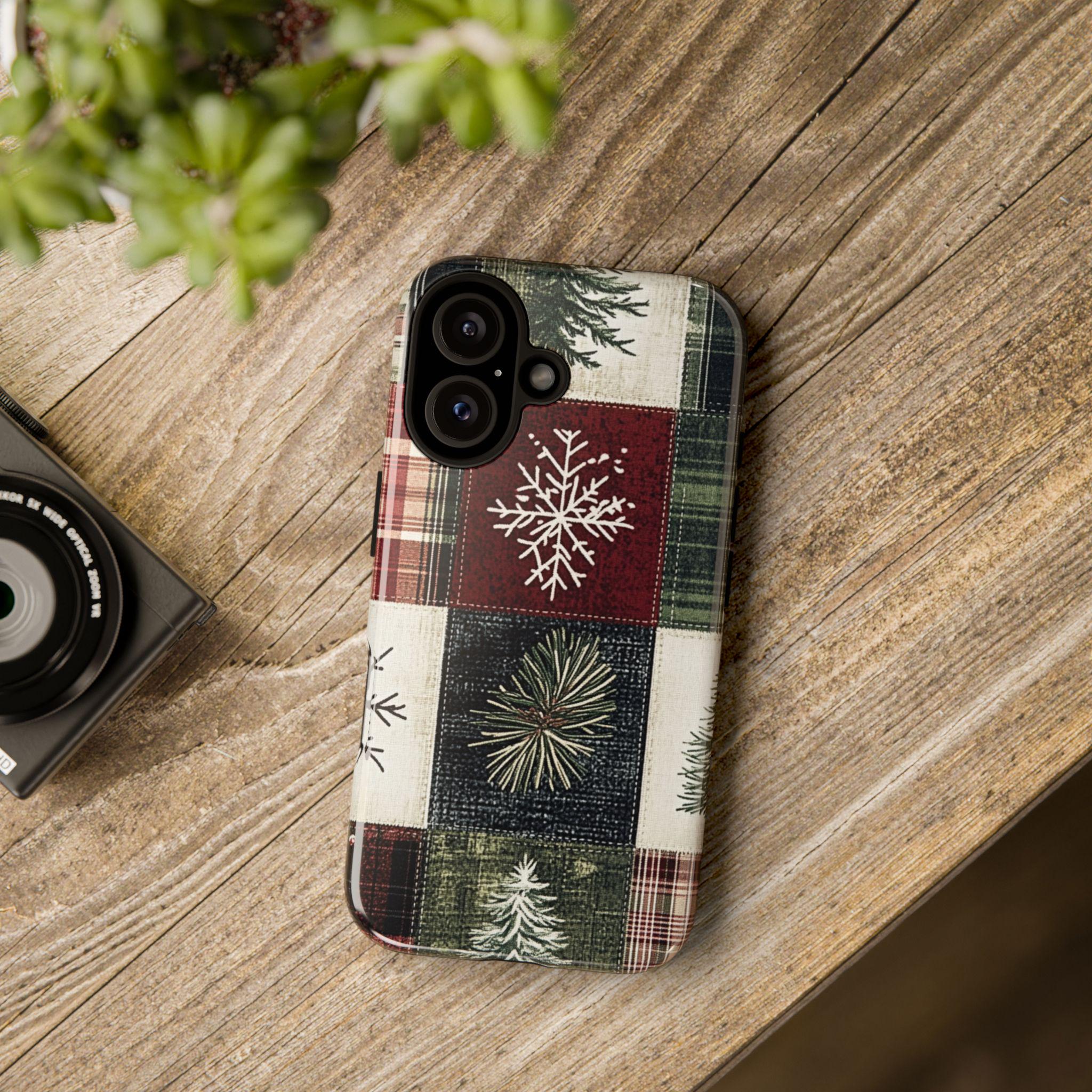 Cozy Xmas Plaid Phone Case, Festive Christmas Holiday Checkered Snowy Phone Cover for iPhone 15 14 13 12 Pro Max Plus, Galaxy S25, 426.2