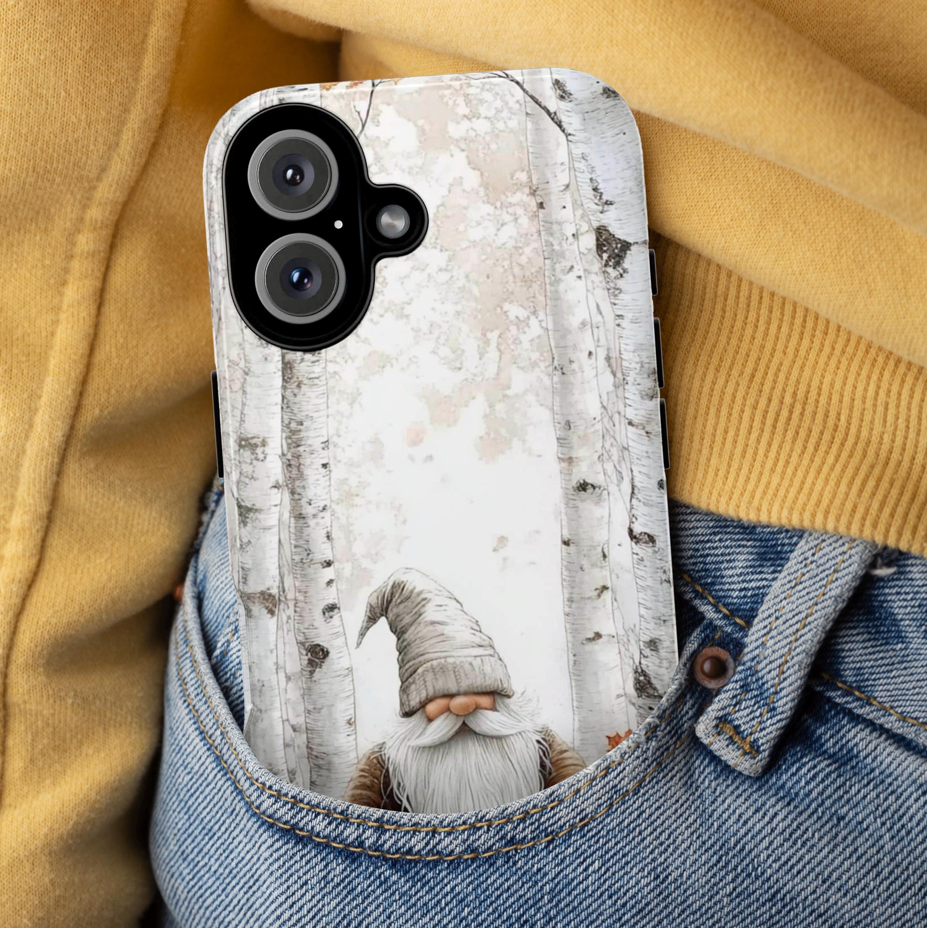 Cozy Festive Holiday Gnome Phone Case, Christmas Gnome & Holly Design for iPhone 15 14 13 12 Pro Max Plus / Samsung S23 S22, 427.3