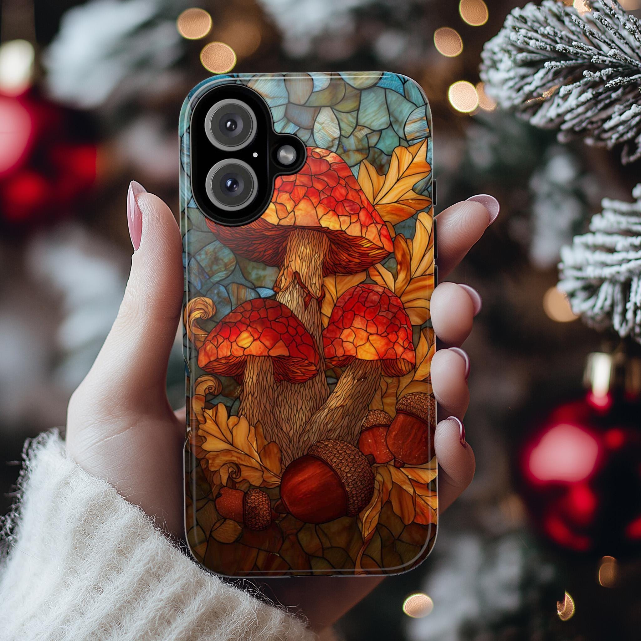 Stained Glass Mushroom Phone Case | Autumn Fall Forest Fungi Design, Cozy Woodland Cover for iPhone 16 15 Tough or Magsafe, Samsung, 478.11