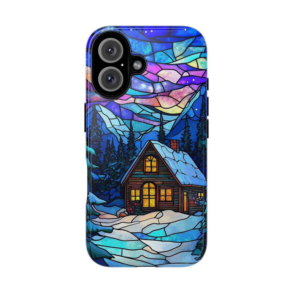 Winter Fairytale Stained Glass Landscape Phone Case, Christmas Holiday Phone Cover for iPhone 15 14 13 12 Pro Max Plus, Galaxy S25, 417.1