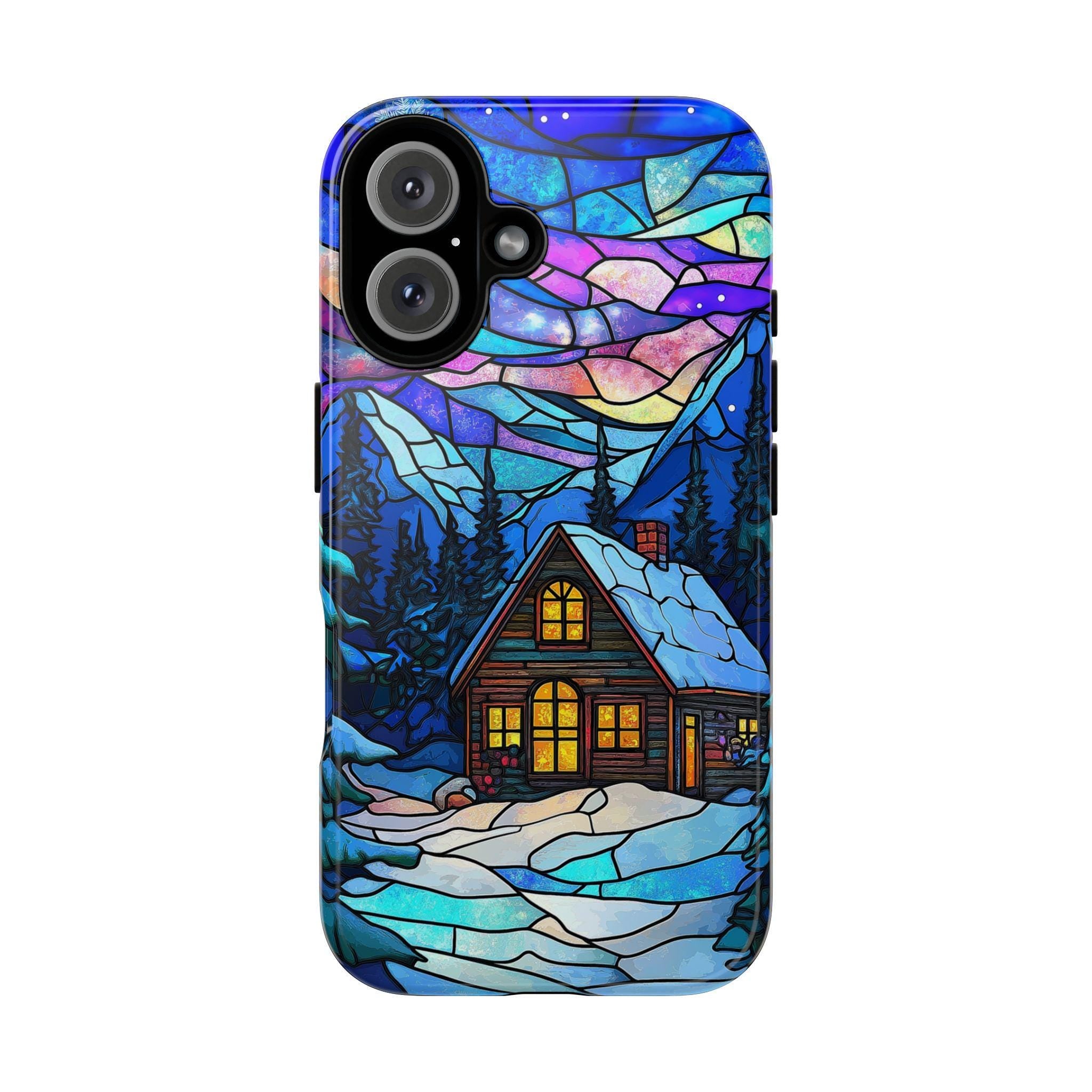 Winter Fairytale Stained Glass Landscape Phone Case, Christmas Holiday Phone Cover for iPhone 15 14 13 12 Pro Max Plus, Galaxy S25, 417.1