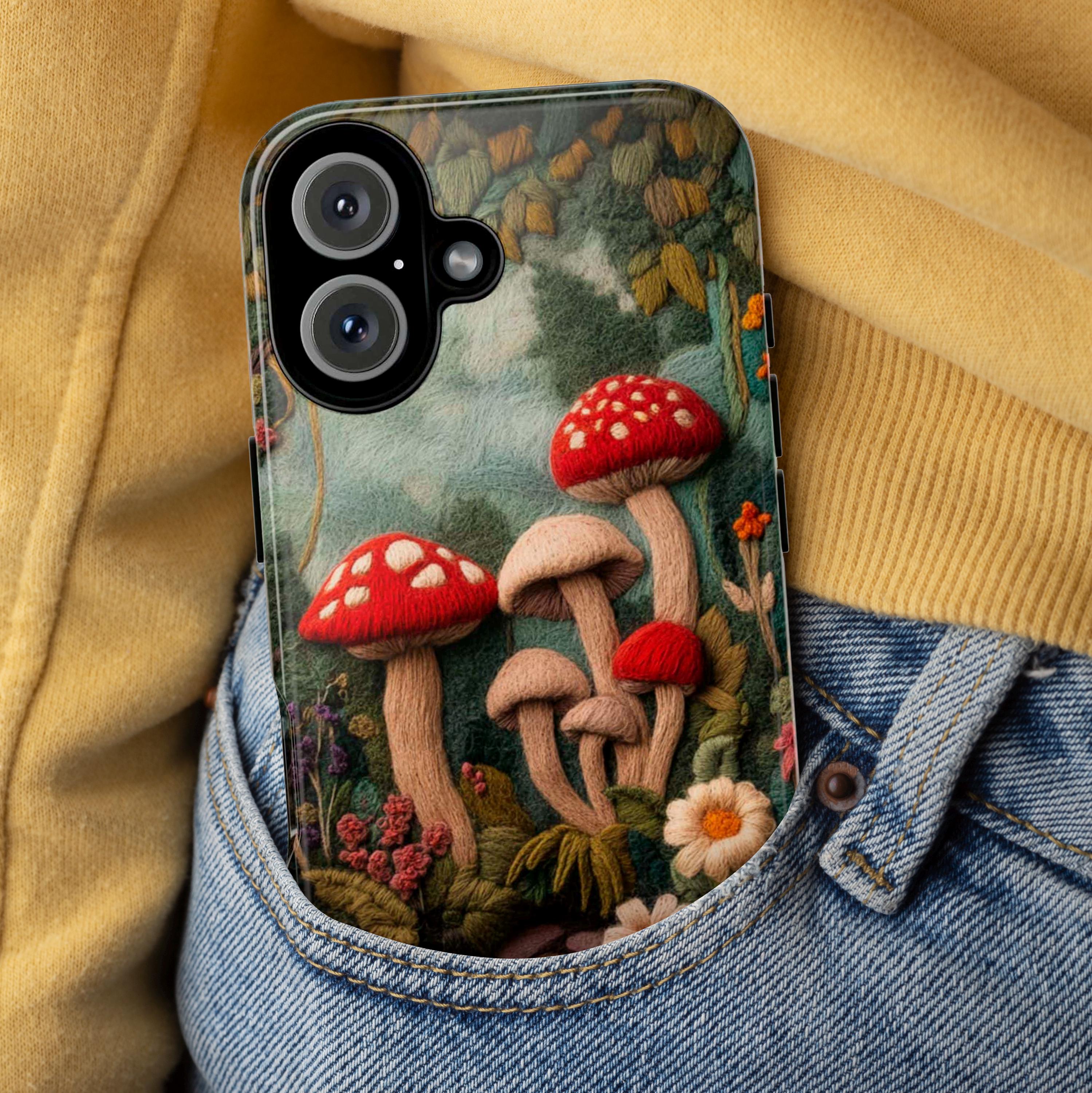 3D Felted Mushroom & Floral Cottagecore Phone Case, Forest Lover Gift, Woodland Case for iPhone 16 15 14 13 Magsafe, Samsung S25, 452.8