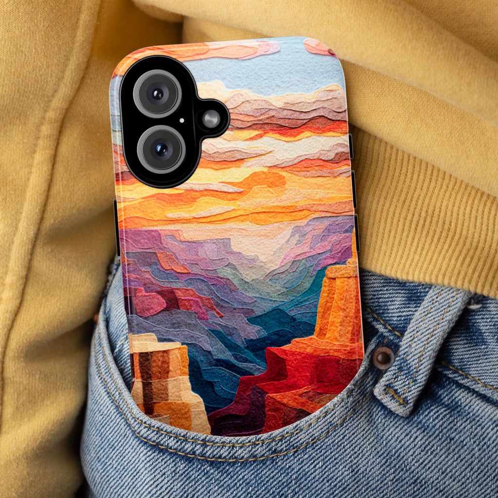 Felt Grand Canyon Design Phone Case, Sunset Nature Landscape Art Cover for iPhone 16 15 14 13 Tough or Magsafe, Samsung, 452.14