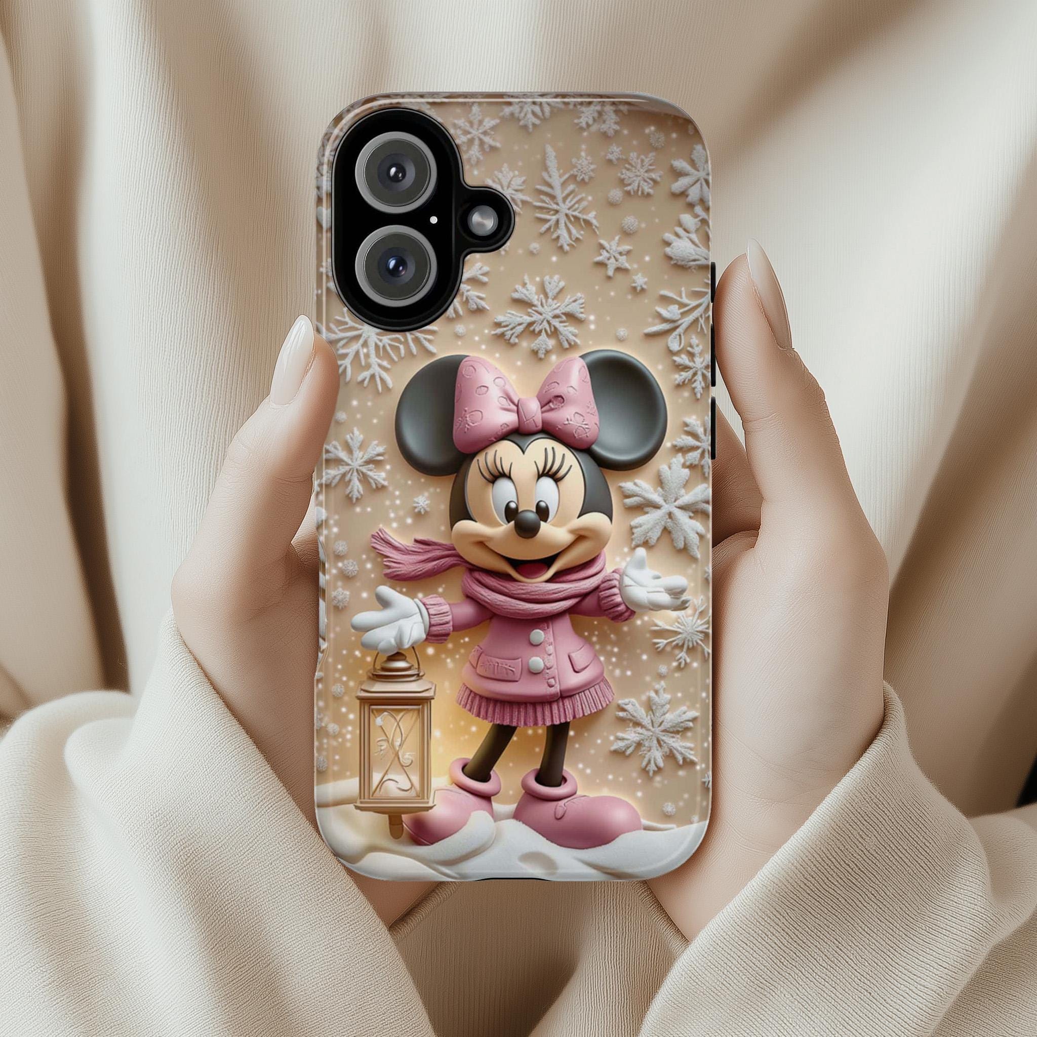 Minnie Mouse 3D effect Phone Case, Cartoon Xmas 3D Design, Minnie Mouse Christmas Phone Case for iPhone 16 15 14 Magsafe, Samsung S25, 442.8