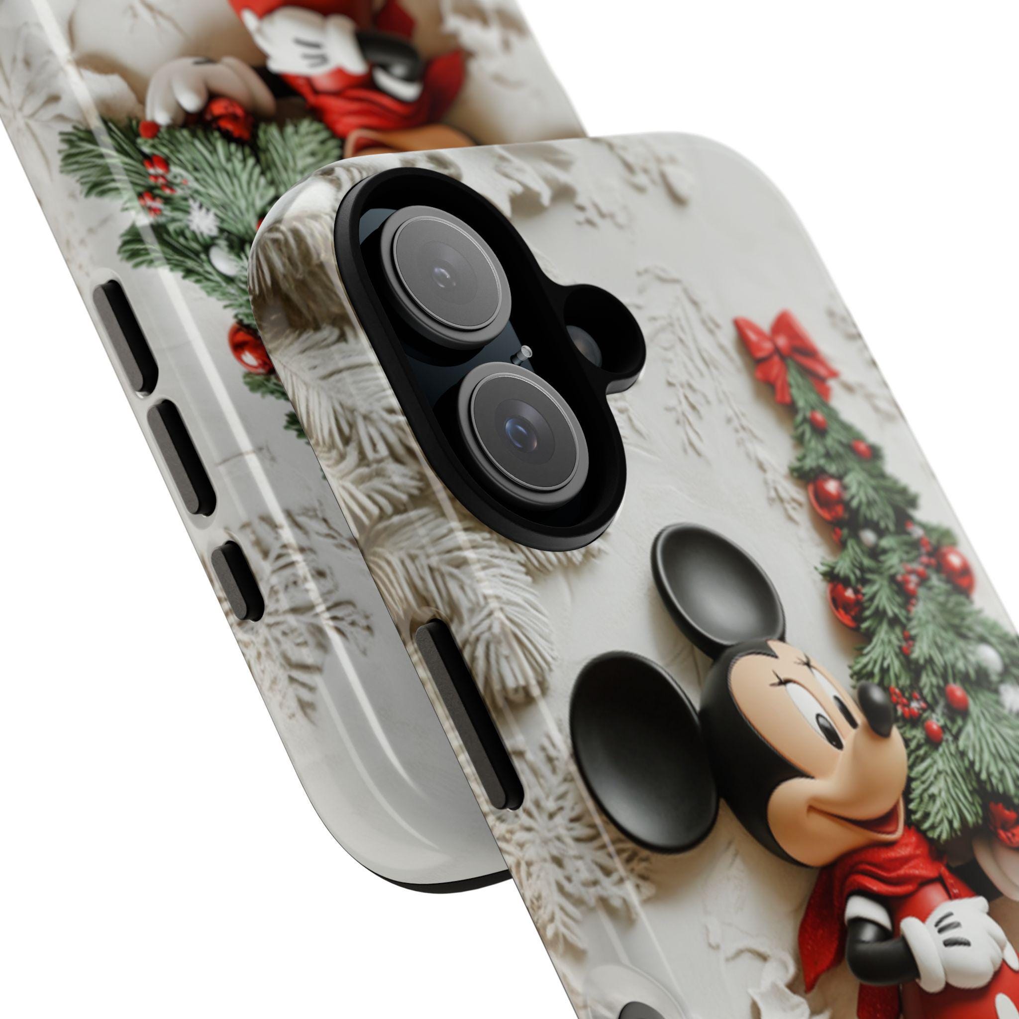 Santa Mickey Mouse 3D effect Phone Case, Cartoon Xmas Design, Mickey Christmas Tree Phone Case for iPhone 16 15 Magsafe, Samsung S24, 442.11