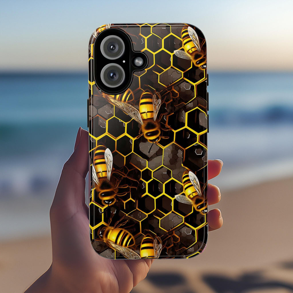 Bumble Bee Phone Case, Honeycomb Bees Phone Cover, Honey Bee Case for iPhone 15 14 13 12 11 XR Pro Max Plus/Samsung Galaxy, 102.1