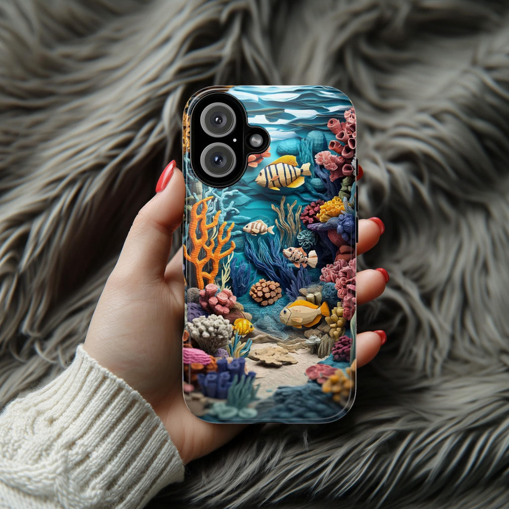 Aquatic Marine Life Phone Case, Beauty Ocean Design, Waves and Fish Lovers Phone Case for iPhone 16 15 14 13, Samsung S25, 466.8