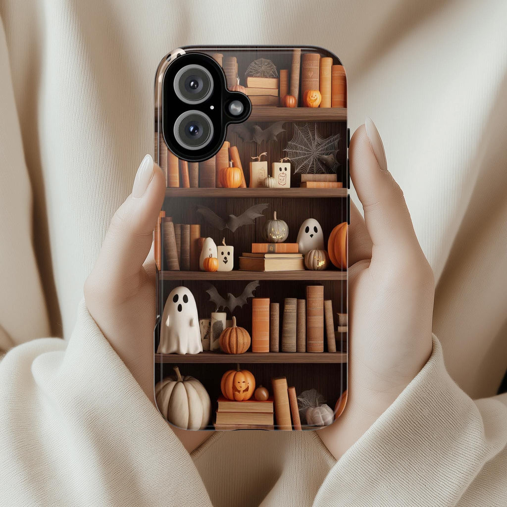 Gothic Library Phone Case, Ghosts & Pumpkins Phone Case, Halloween Lovers for iPhone 16 15 14 13 Tough or Magsafe, Samsung, 475.9