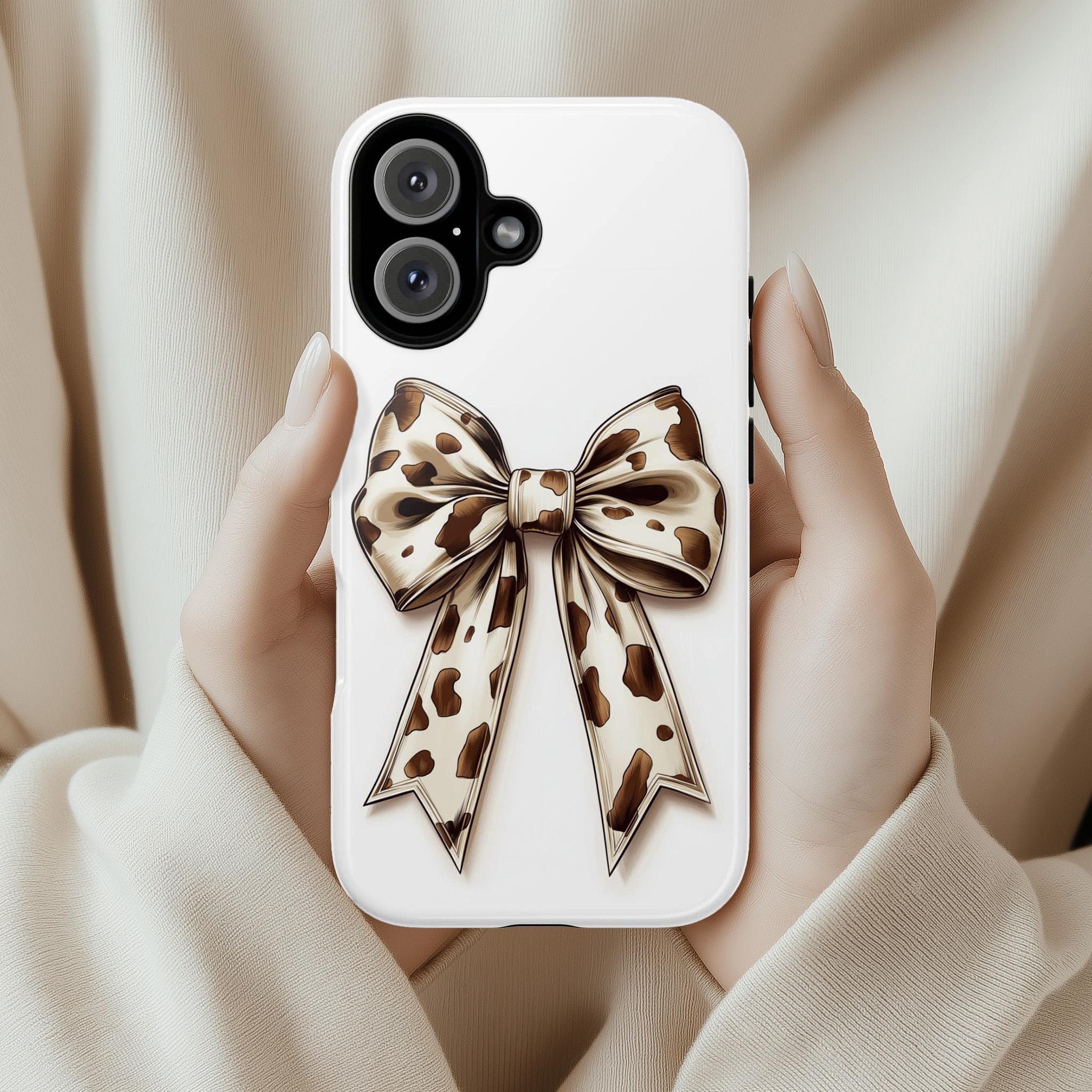 Coquette Cow Bow Phone Case, Cute Country Bow Phone Case, Wester Cowgirl Bow Case for iPhone 16 15 14 13 Magsafe, Samsung S24, 458.1