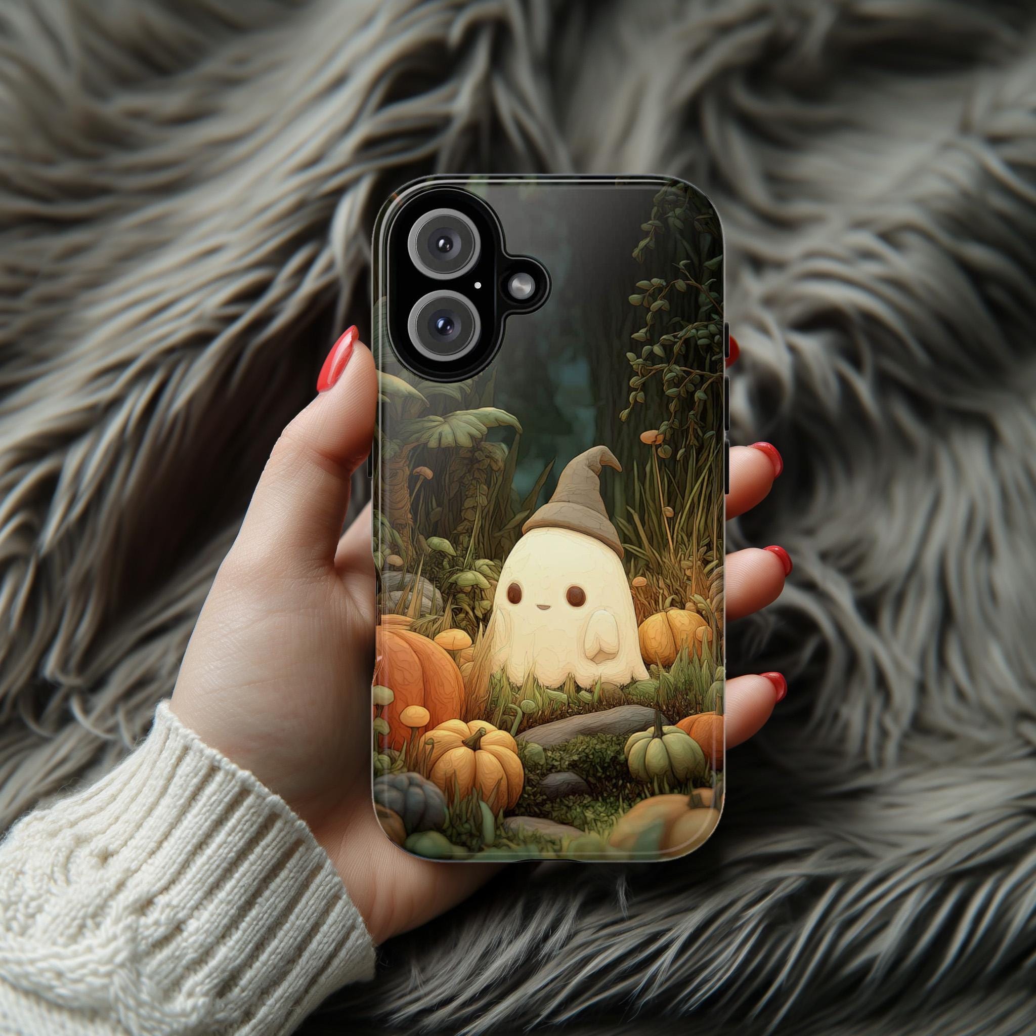 Fall Ghost Phone Case, Pumpkins & Forest Cover, Autumn Halloween Spooky Vibes for iPhone 16 15 14 Tough or Magsafe, Samsung, 475.12