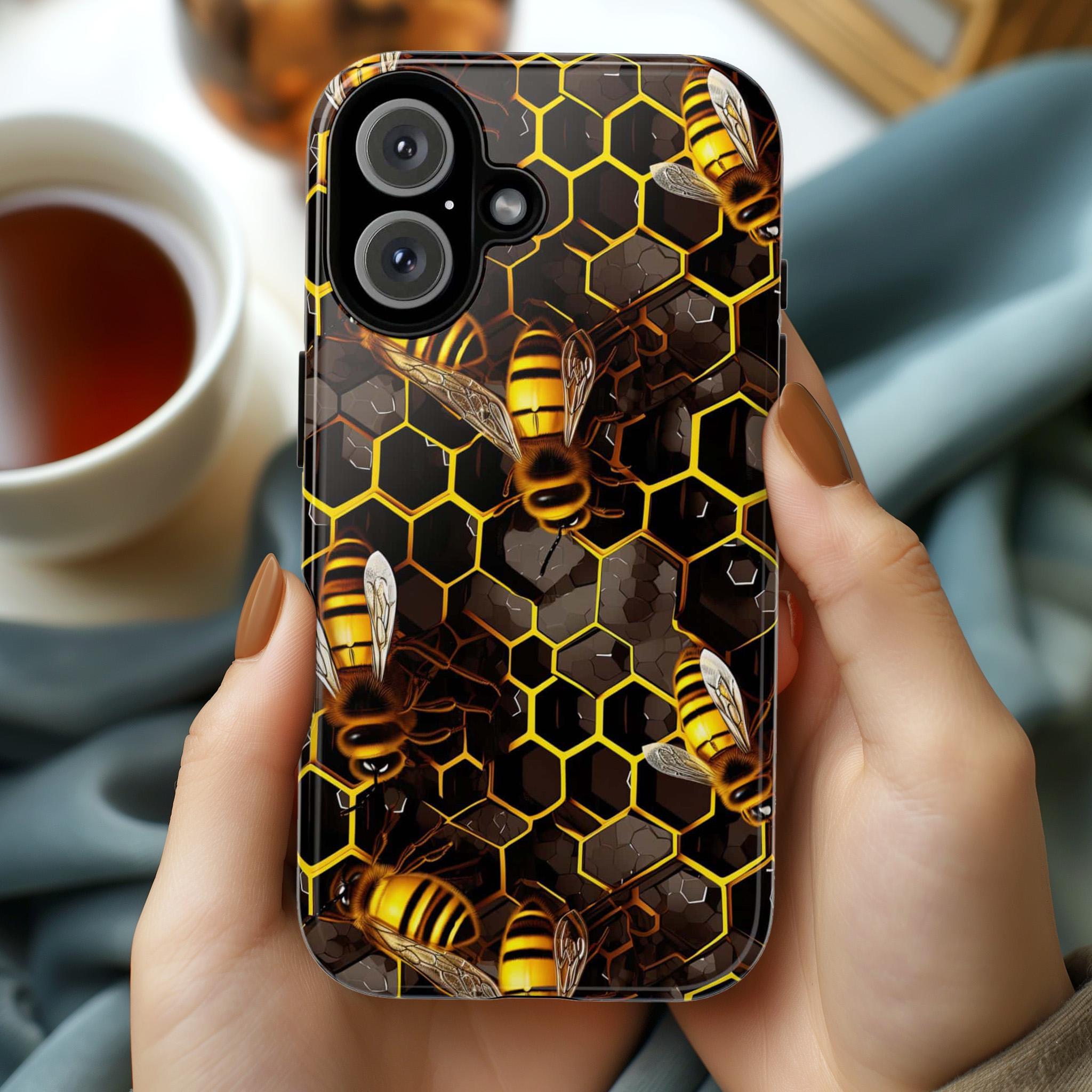 Bumble Bee Phone Case, Honeycomb Bees Phone Cover, Honey Bee Case for iPhone 15 14 13 12 11 XR Pro Max Plus/Samsung Galaxy, 102.1