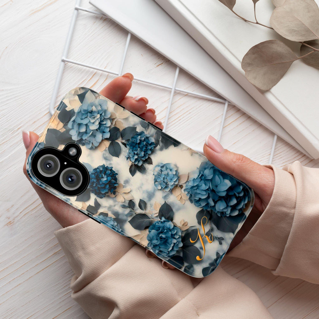 Blue Hydrangea Floral Phone Case Personalized Phone Cover fit for iPhone 16 Magsafe 15 14 13 12 Pro Max Plus, Samsung S25 Ultra, 428.2