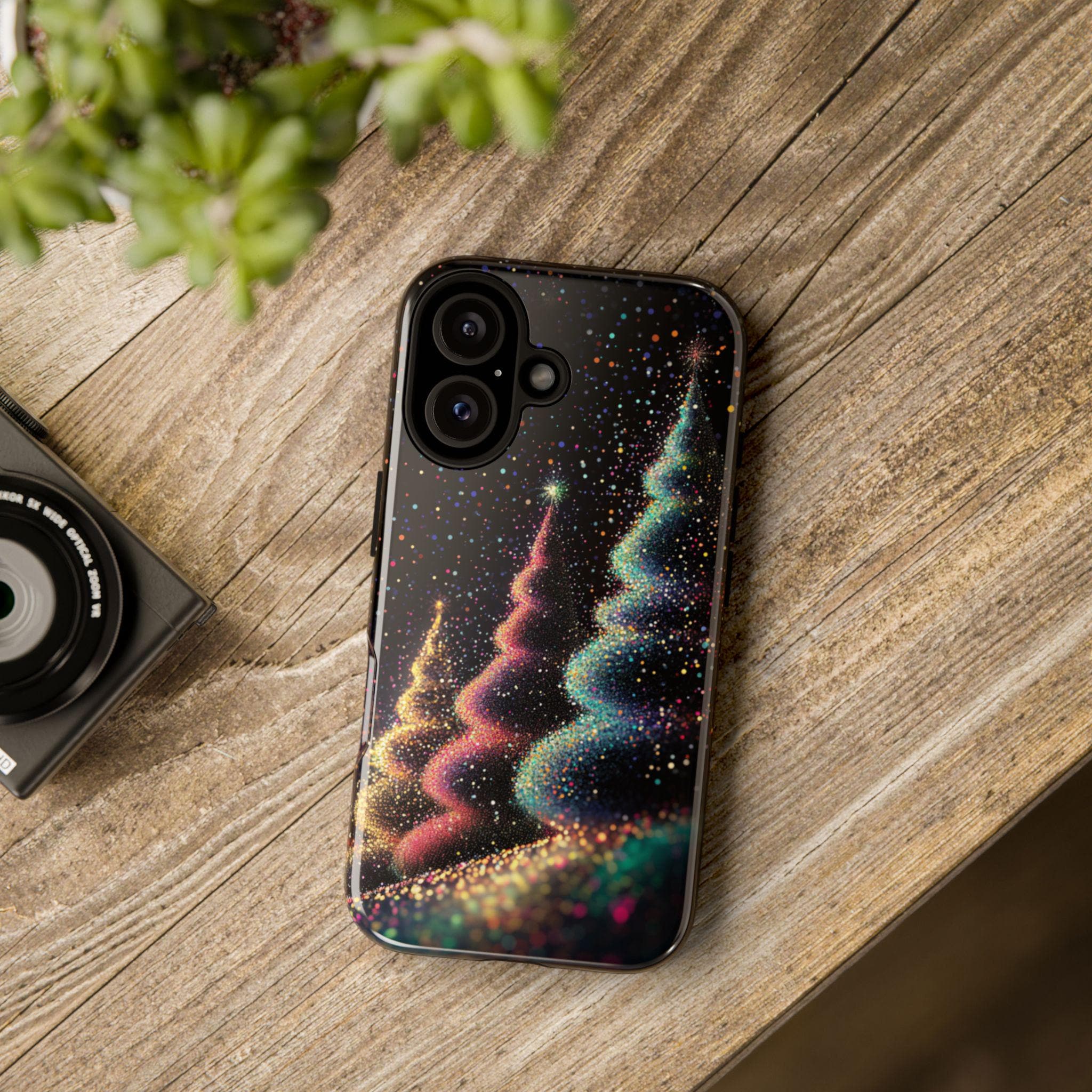 Cozy Christmas Tree Holiday Phone Case, Elegant Xmas Glitter in the Night Case for iPhone 16 Pro Max 15 Plus, Samsung S25, Mag Safe, 431.3