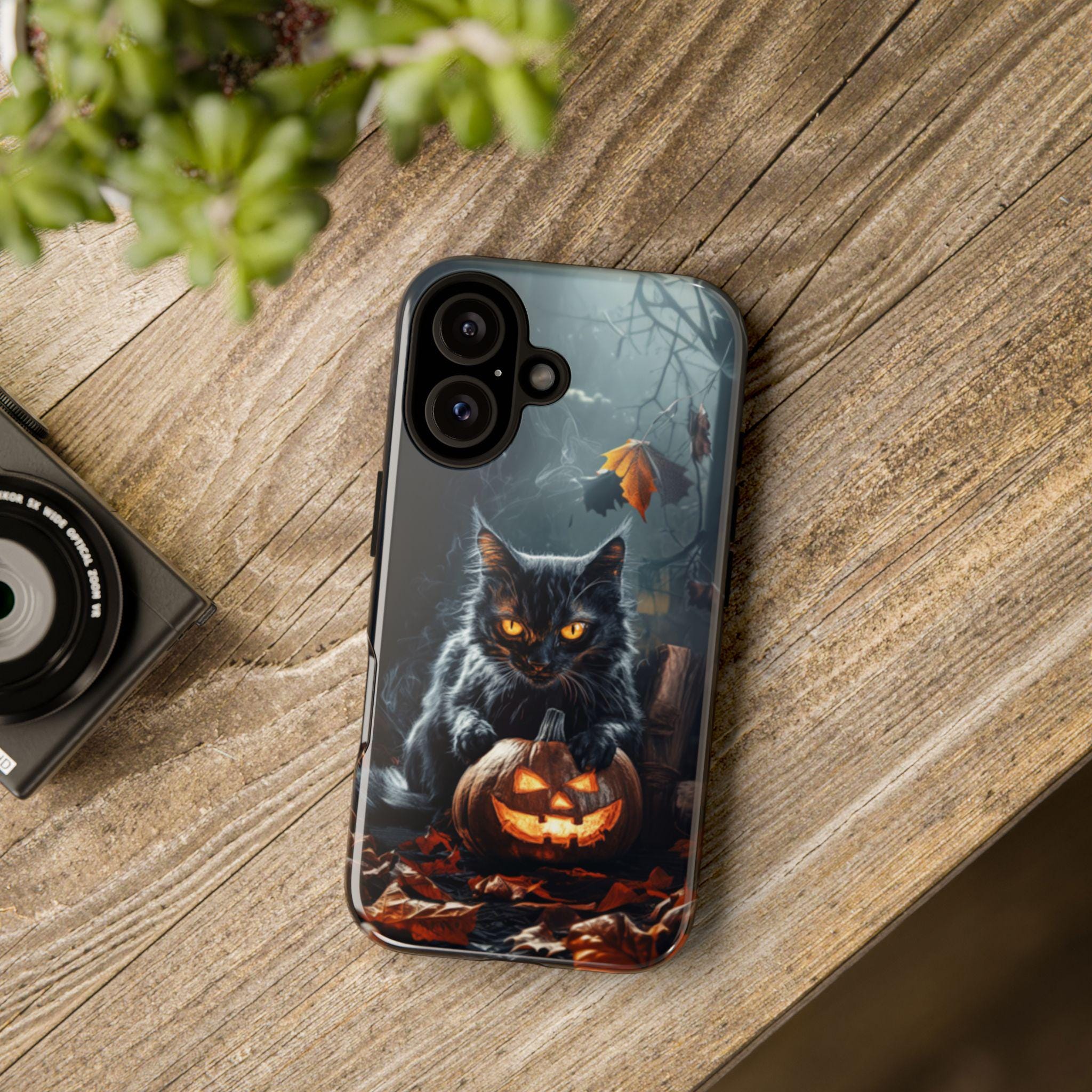 Black Cat and Pumpkin in Dark Night Phone Case, Halloween Lover Gift for iPhone 16 Pro Max 15 14 13 Plus, Samsung S25 ultra, 425.1
