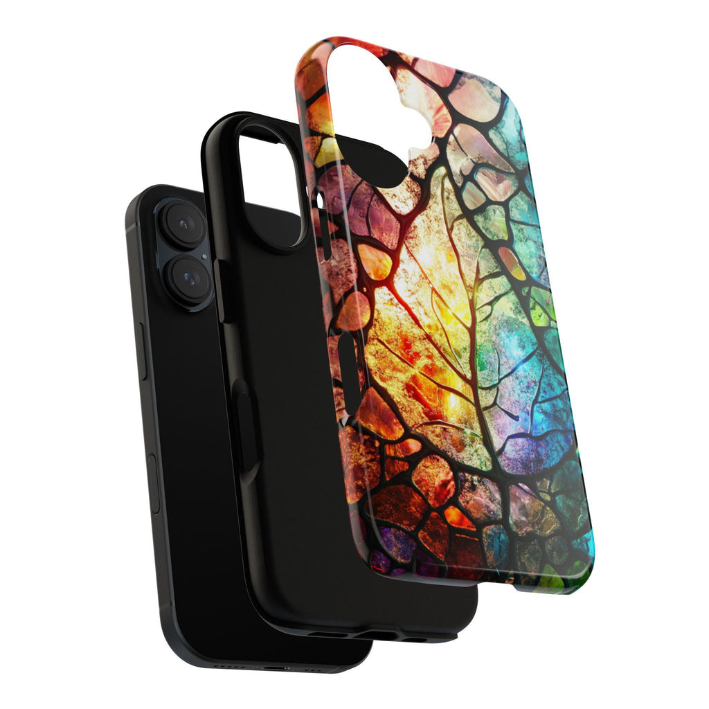 Stained Glass Rainbow Leaf Phone Case, Artistic Colorful Leaf Cover for iPhone iPhone 16, 15, 14, 13 Magsafe & Samsung, Pixel, 418.22