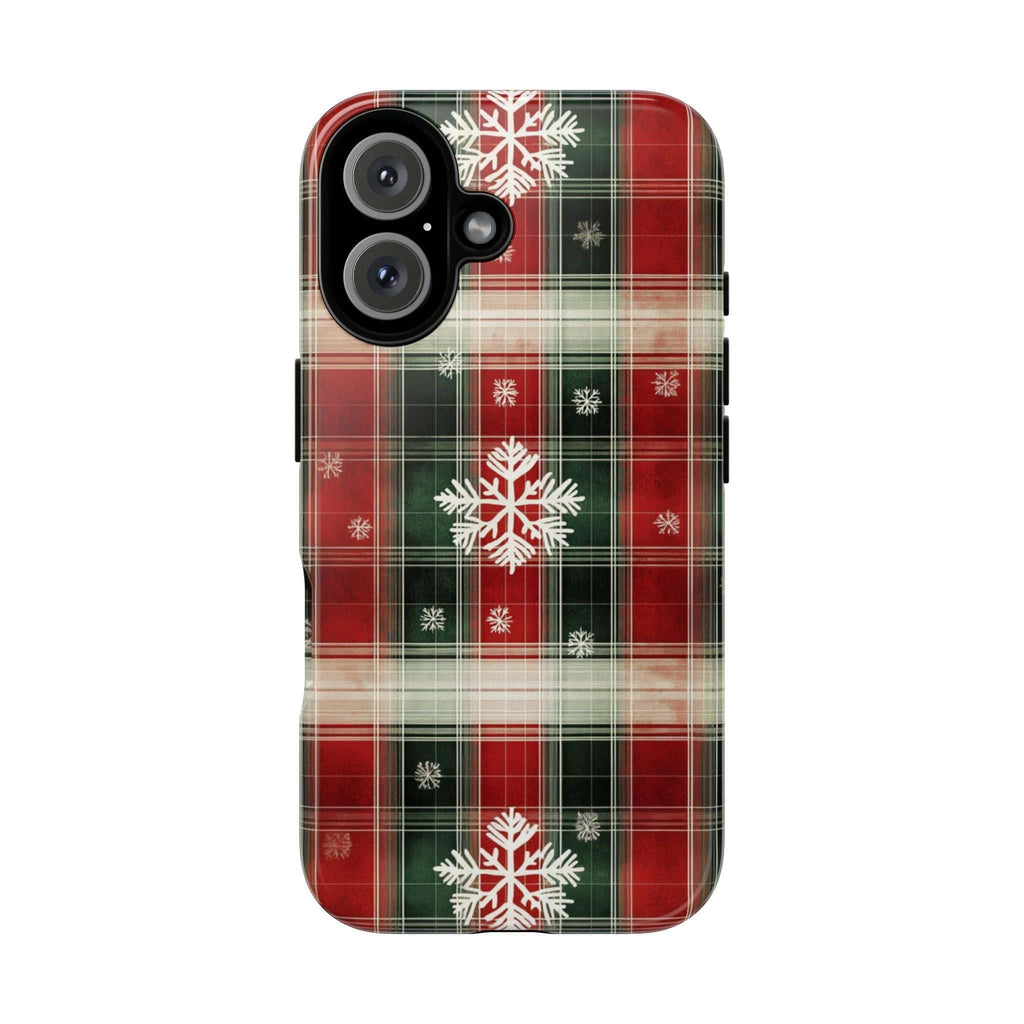 Cozy Christmas Plaid Phone Case, Festive Xmas Holiday Snowy Phone Cover for iPhone 15 14 13 Pro Max Plus, Magsafe, Galasy S25, 426.1