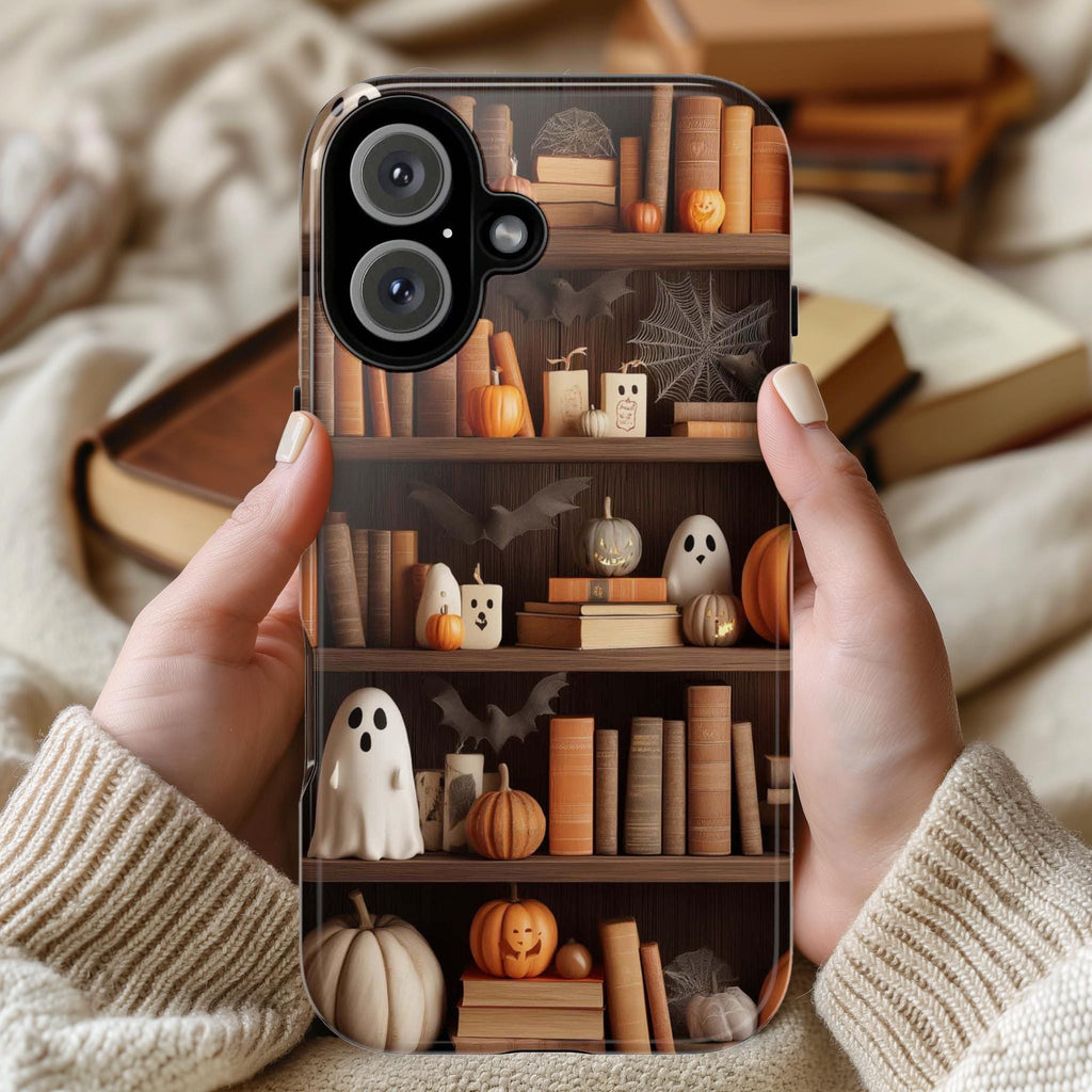 Gothic Library Phone Case, Ghosts & Pumpkins Phone Case, Halloween Lovers for iPhone 16 15 14 13 Tough or Magsafe, Samsung, 475.9