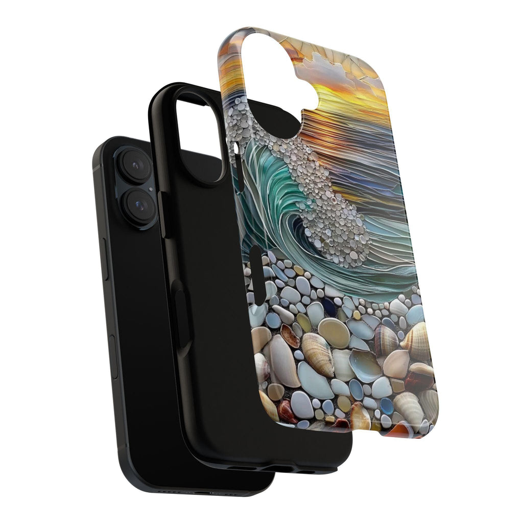 Summer Ocean Sunset Phone Case,  Stained Glass Effect Shell Design, Beach Vibes Coastal Art Cover for iPhone Touhg or Magsafe, 455.16