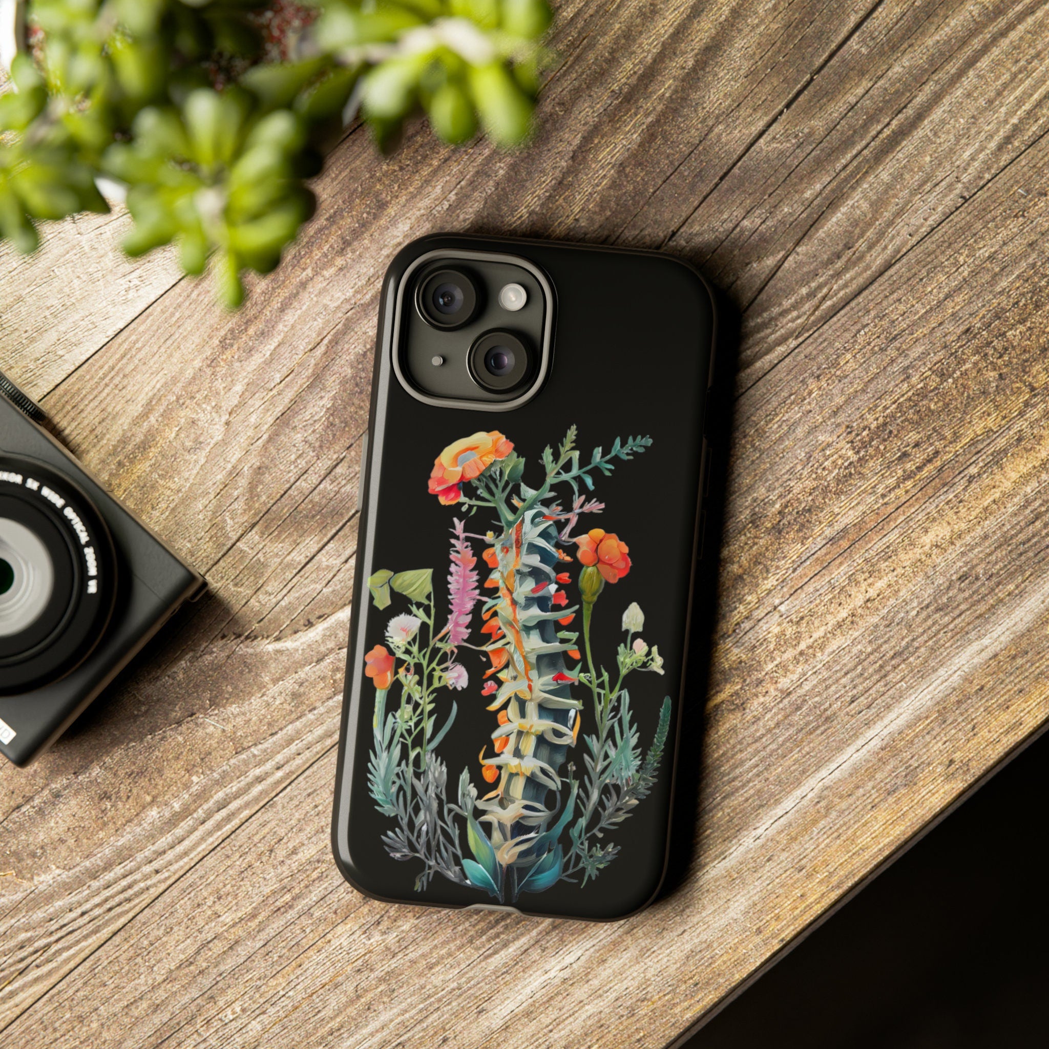 Floral Spine Anatomy Phone Case, Watercolor Phone, Human Spinal Column Cover for iPhone 16 15 14 13 12 Pro Max Plus / Galaxy S25, 314