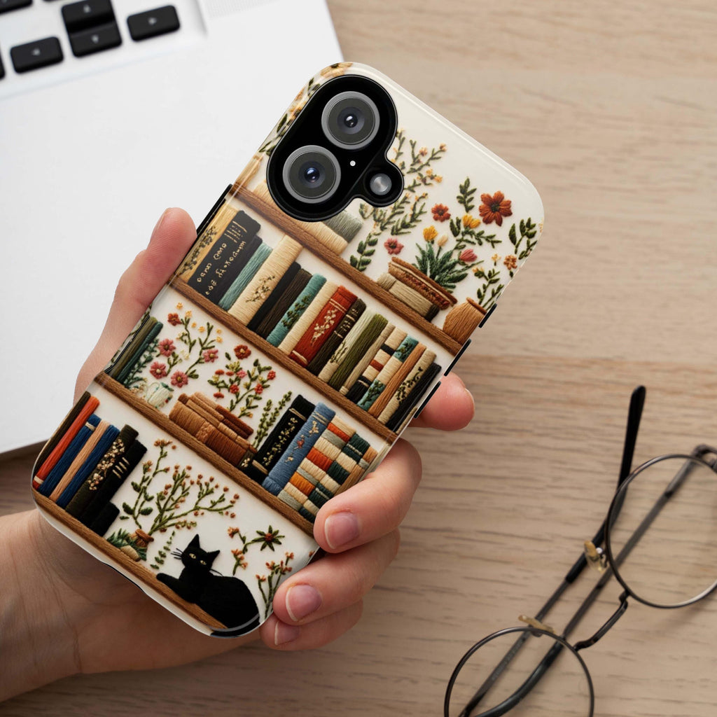Botanical Floral and Books Phone Case for Book Lovers, Floral Design & Literary Aesthetic Case for iPhone Tough or Magsafe, Samsung, 423.25