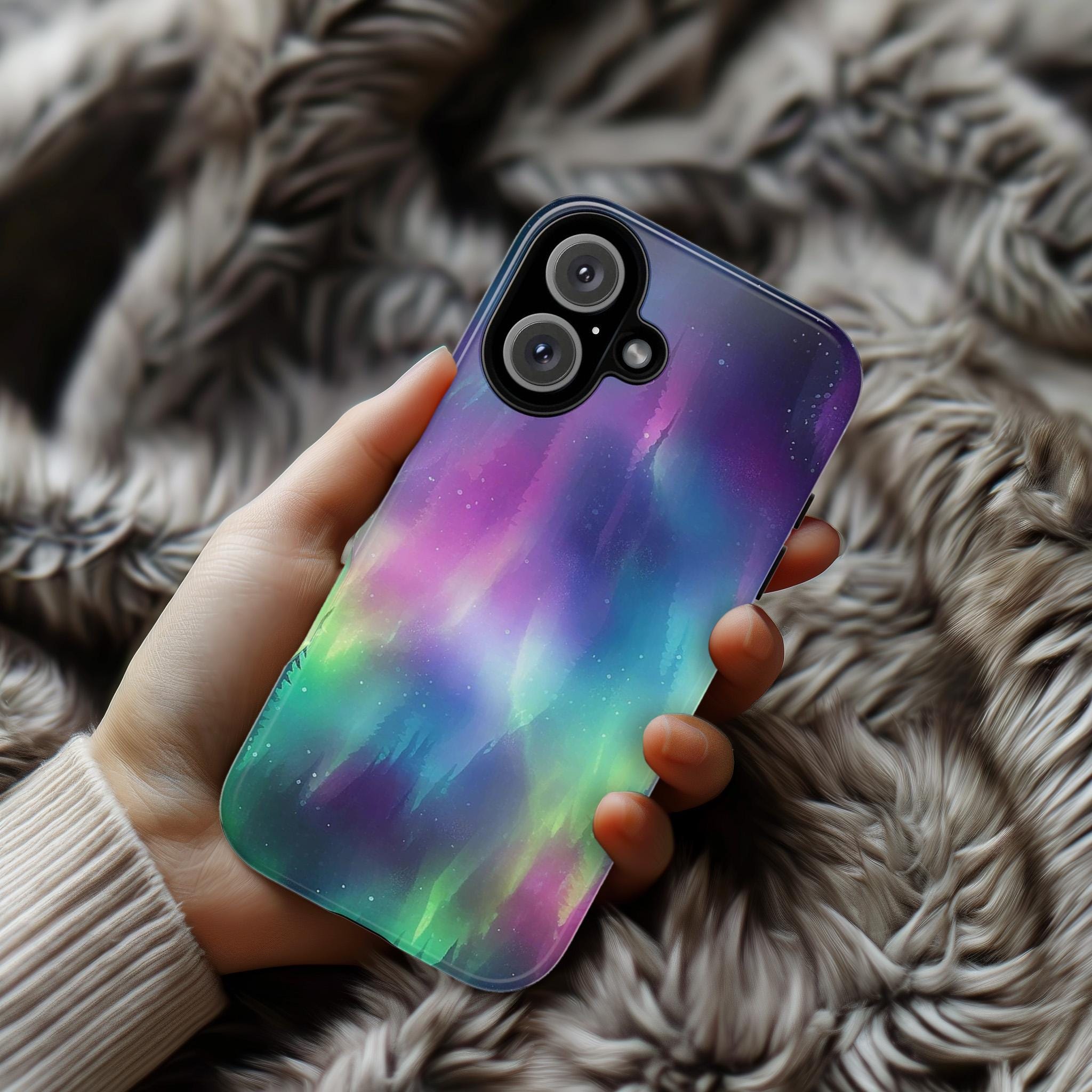 Northern Light Phone Case, Aurora Borealis Phone Cover, Rainbow Colorful Case for iPhone 16 15 14 13 Pro Max Magsafe, Samsung S25, 82.2