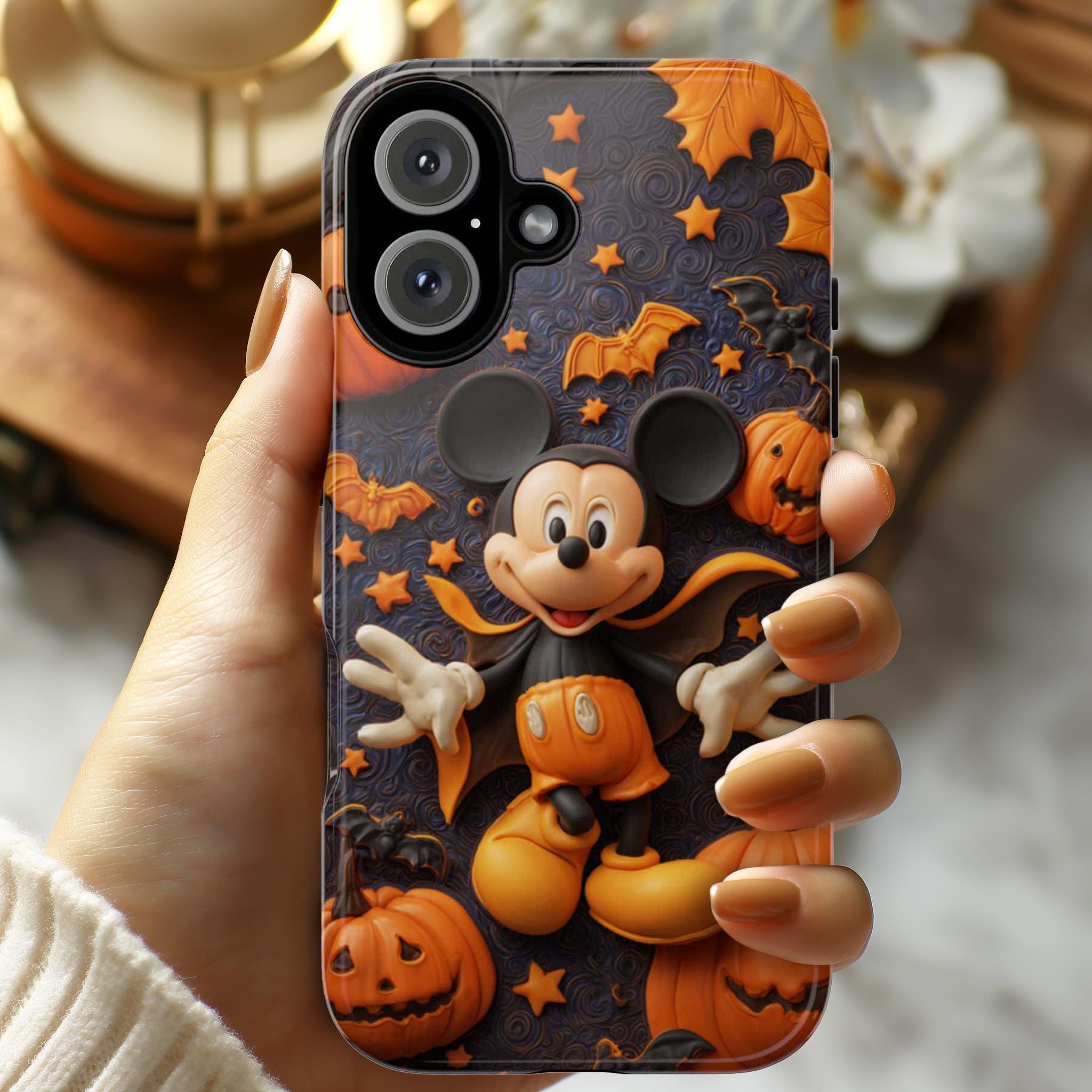 Mickey Mouse Lover Halloween Phone Case, Magical Pumpkins & Spiders Spooky Design Cover for iPhone 17 16 Tough or Magsafe, Samsung, 442.61