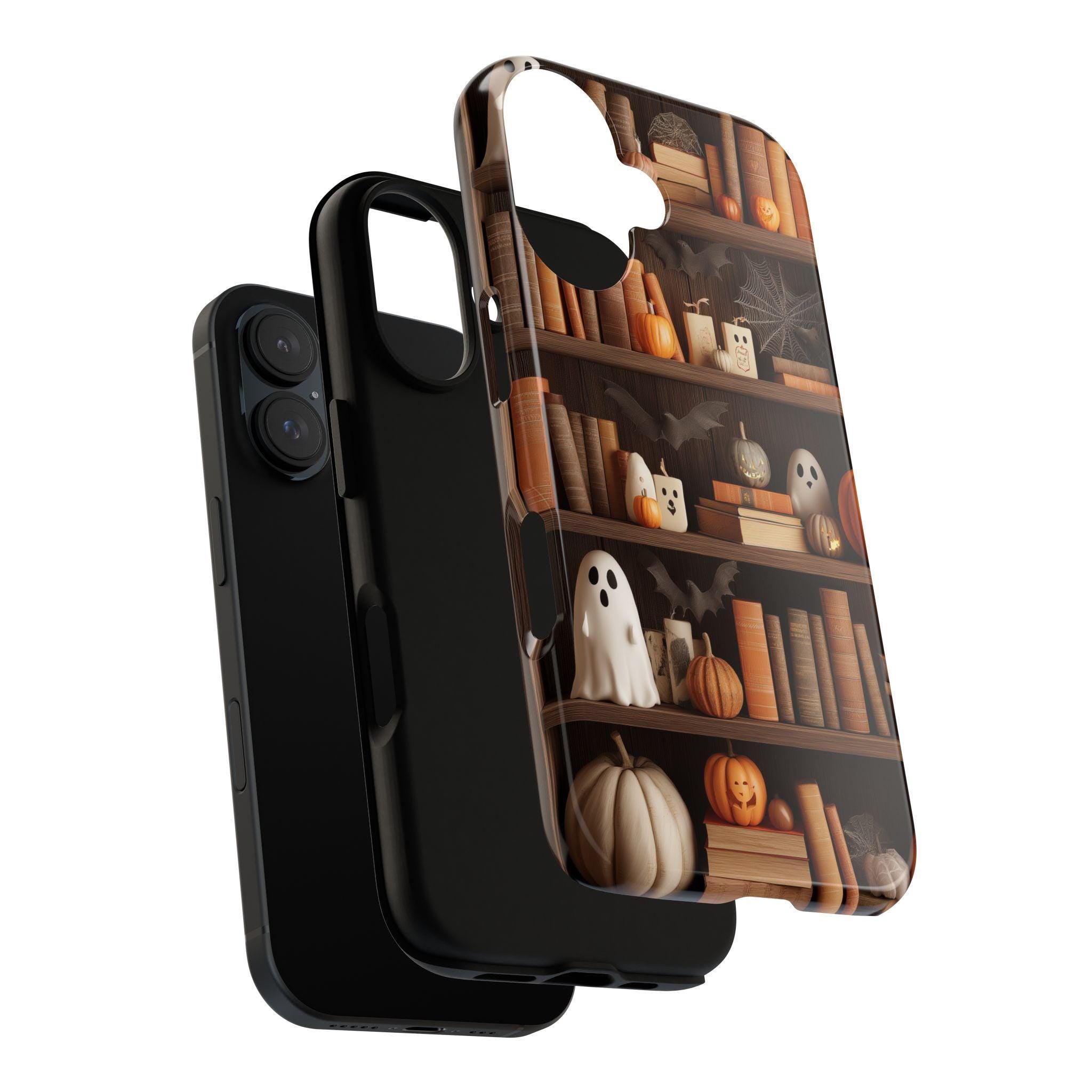 Gothic Library Phone Case, Ghosts & Pumpkins Phone Case, Halloween Lovers for iPhone 16 15 14 13 Tough or Magsafe, Samsung, 475.9