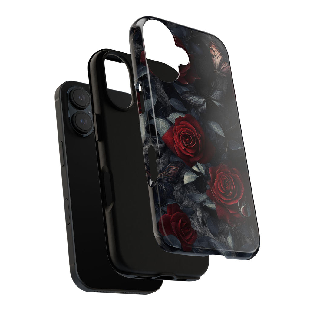 Dark Floral Red Rose Phone Case, Gothic Dark Academia Phone Case, Artistic Protective Phone Cover for iPhone Magsafe, Samsung, 422.4