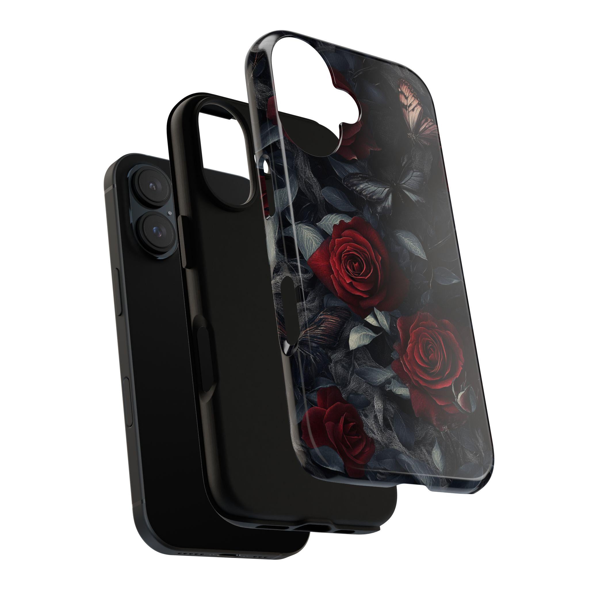 Dark Floral Red Rose Phone Case, Gothic Dark Academia Phone Case, Artistic Protective Phone Cover for iPhone Magsafe, Samsung, 422.4
