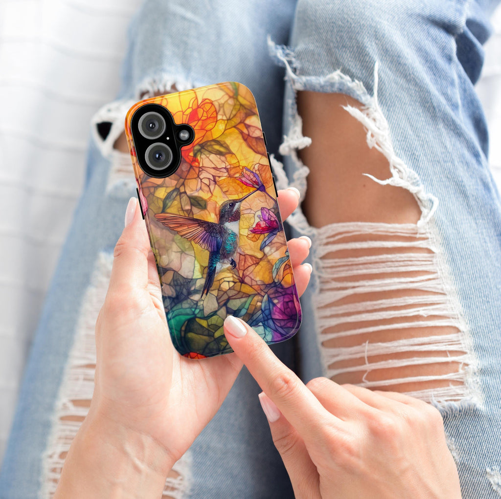 Hummingbird Stained Glass Phone Case, Perfect Gift For Bird Lovers Artistic Phonecase for iPhone 16 Magsafe, Samsung S25, 419.1