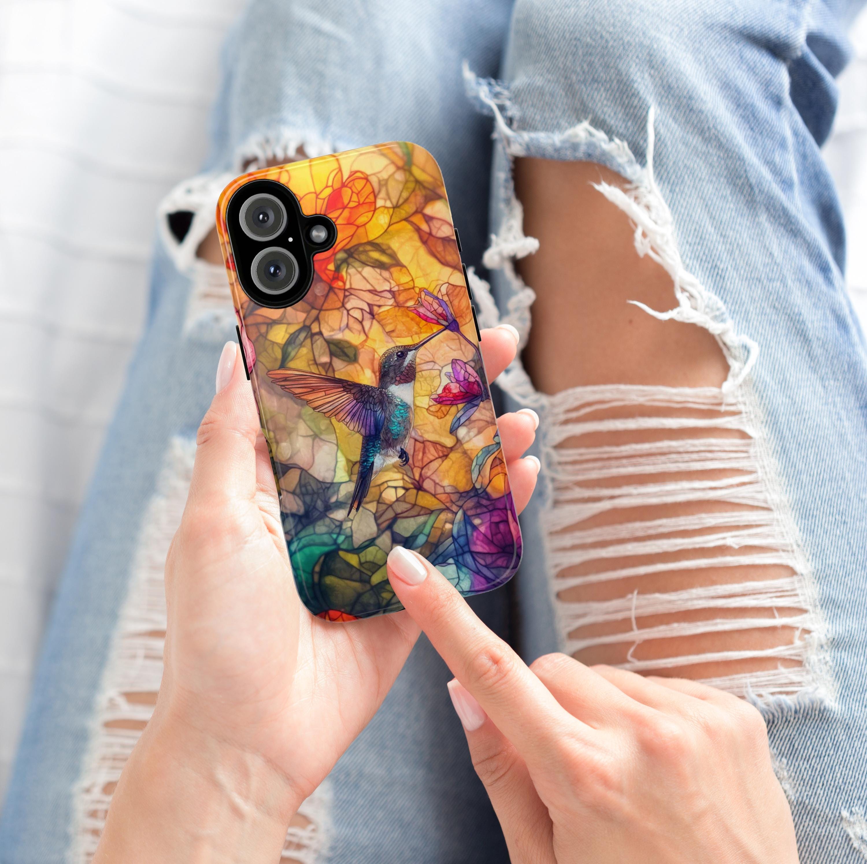 Hummingbird Stained Glass Phone Case, Perfect Gift For Bird Lovers Artistic Phonecase for iPhone 16 Magsafe, Samsung S25, 419.1