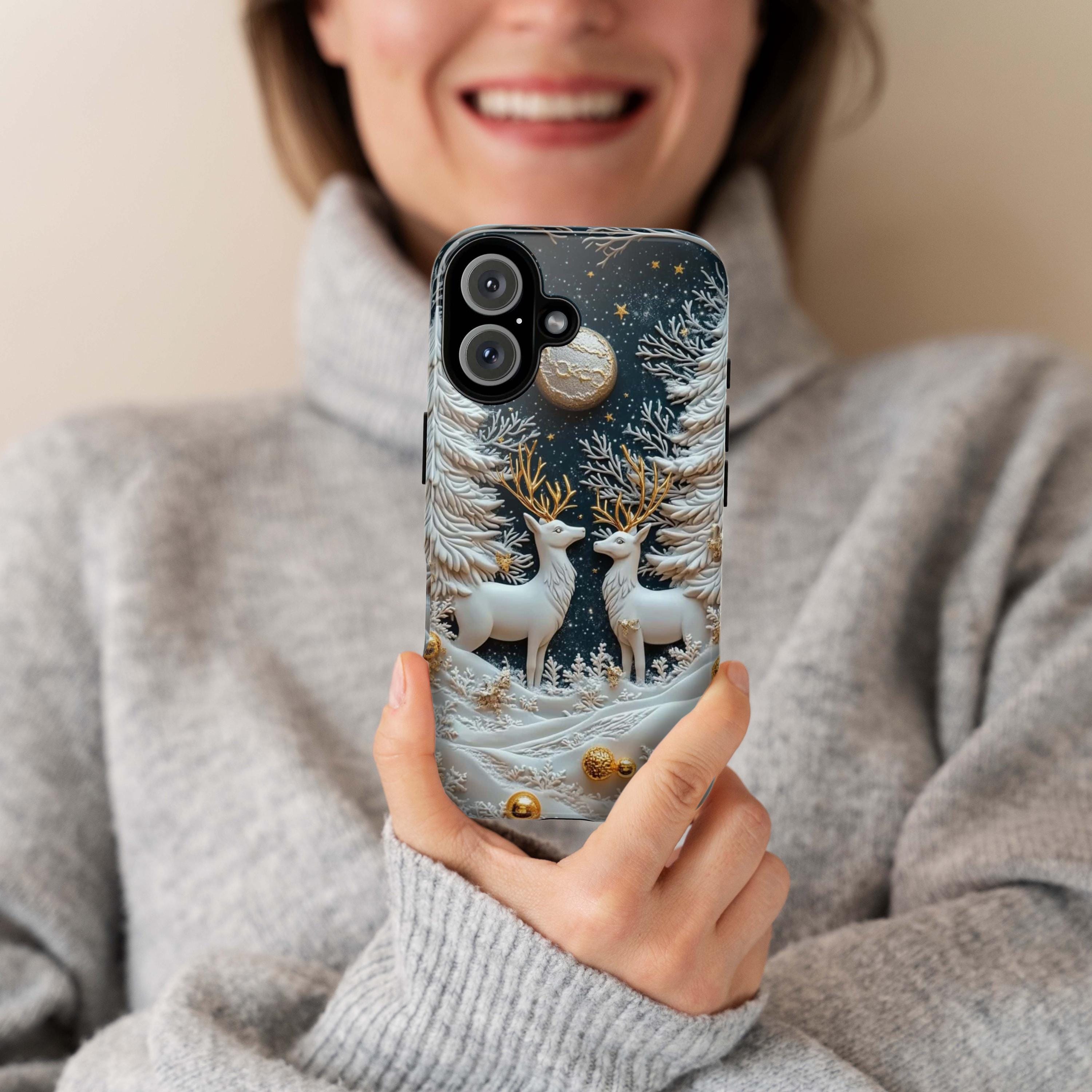 Winter Forest Reindeer Phone Case, Snowy Christmas Deer MagSafe for iPhone 16 15 14 13 12 Pro Max Plus, Samsung S24 Ultra, Pixel 8, 433.19