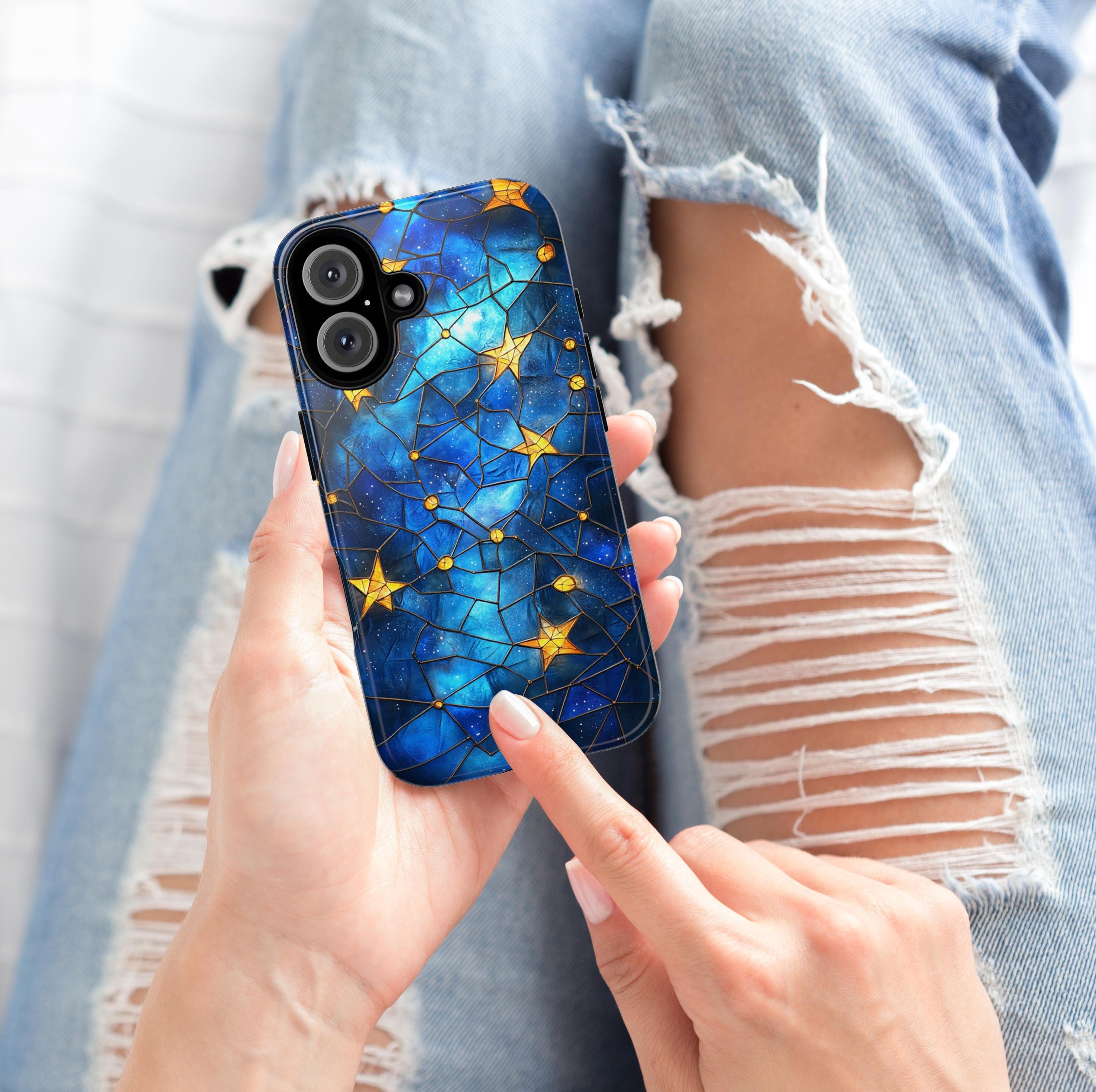 Stained Glass Starry Night Phone Case | Aesthetic Mystic Vibrant Stars Design for iPhone 16 Pro Max 15 14 Plus Mag Safe, Samsung S25, 432.3