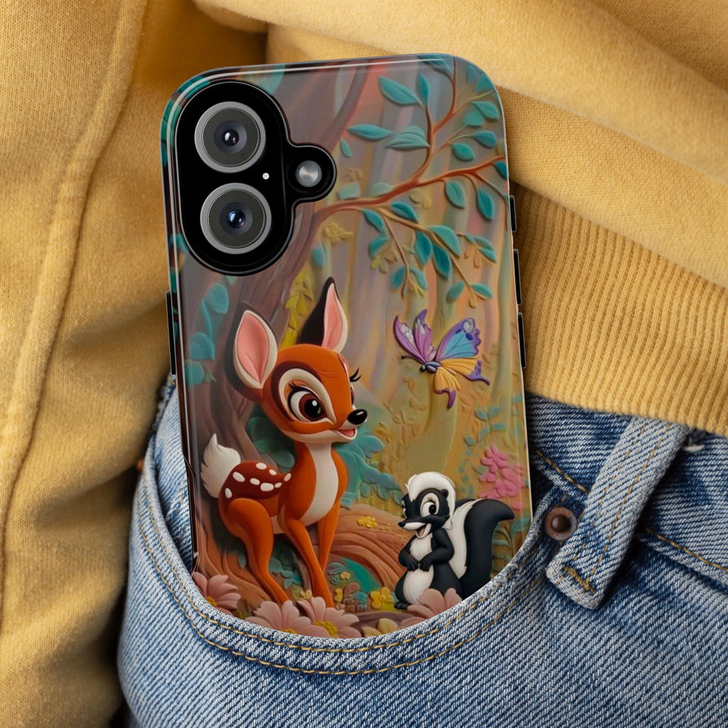 Bambi and Skunk Phone Case, Disney Floral Forest Design, Cute Cartoon Bambi Friends for iPhone 16, 15, 14 Tough or Magsafe & Samsung, 442.50