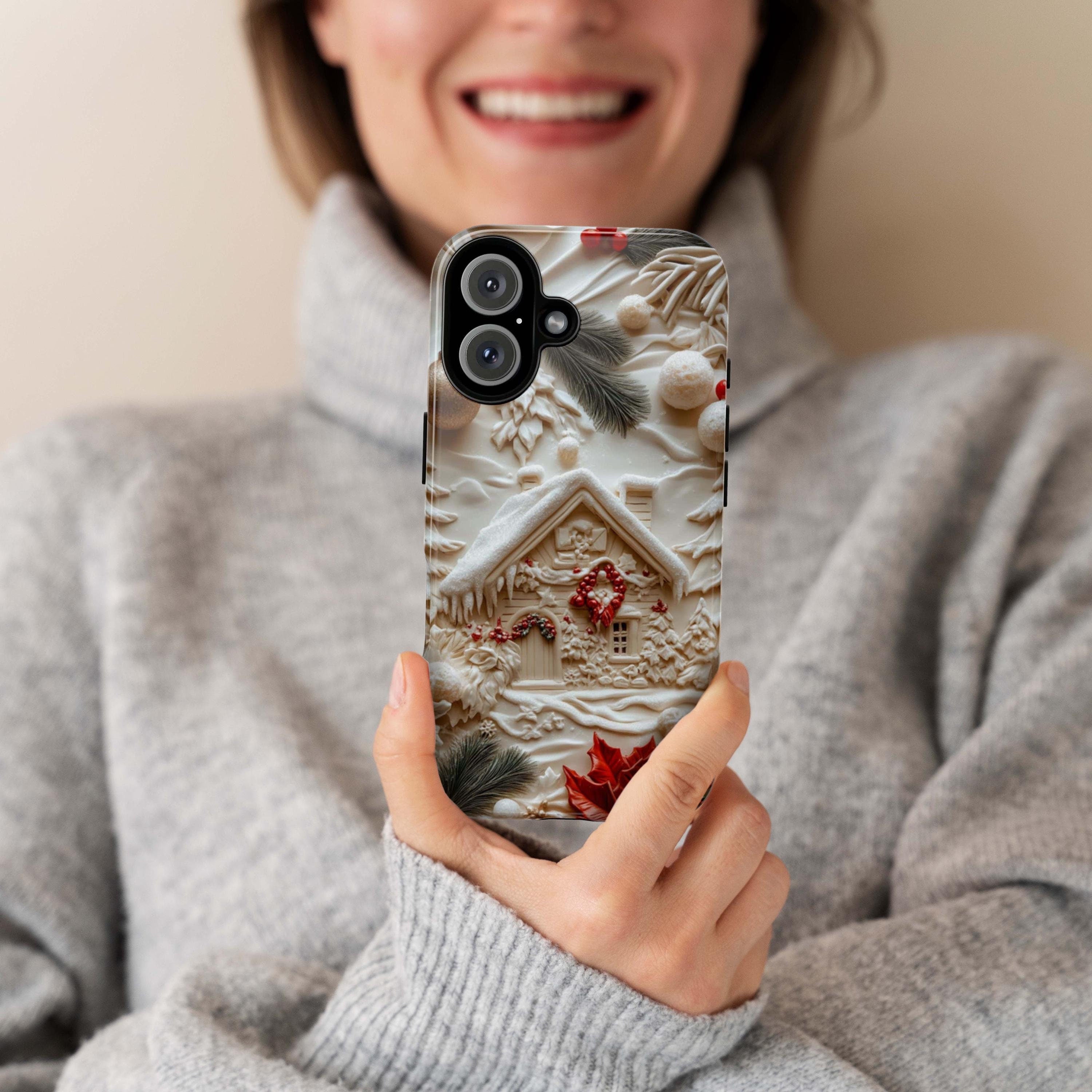 Winter Wonderland Phone Case, 3D Christmas House Holiday MagSafe for iPhone 16 15 14 13 12 Pro Max Plus, Samsung S24 Ultra, Pixel 8, 433.8