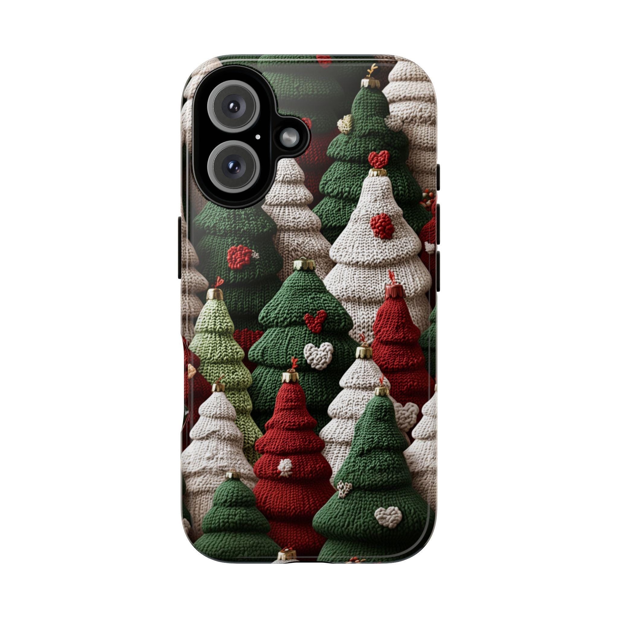 Christmas Tree Red Green White Phone case Knitted effect - Winte Holiday Phone cover for iPhone 16 15 14 13 Magsafe Plus, Samsung S24, 443.1