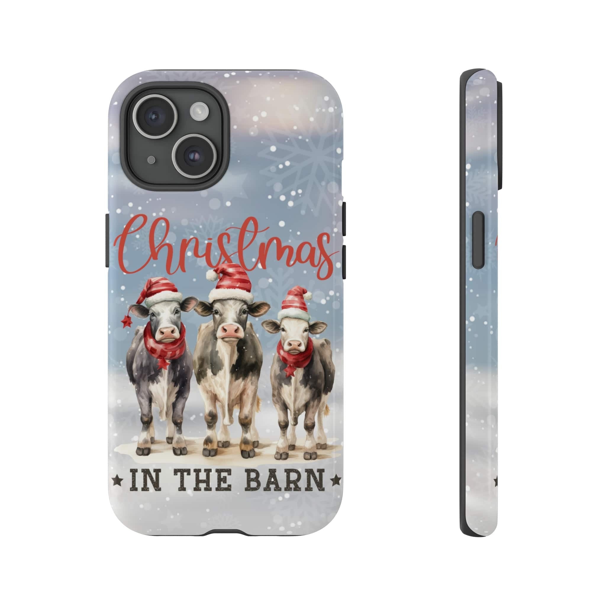 Farm Christmas in the barn Phone Case, Xmas Country Cow Phone Case, Winter Cover for iPhone 16 15 14 13 12 11 XR Pro Max Plus/Samsung Galaxy