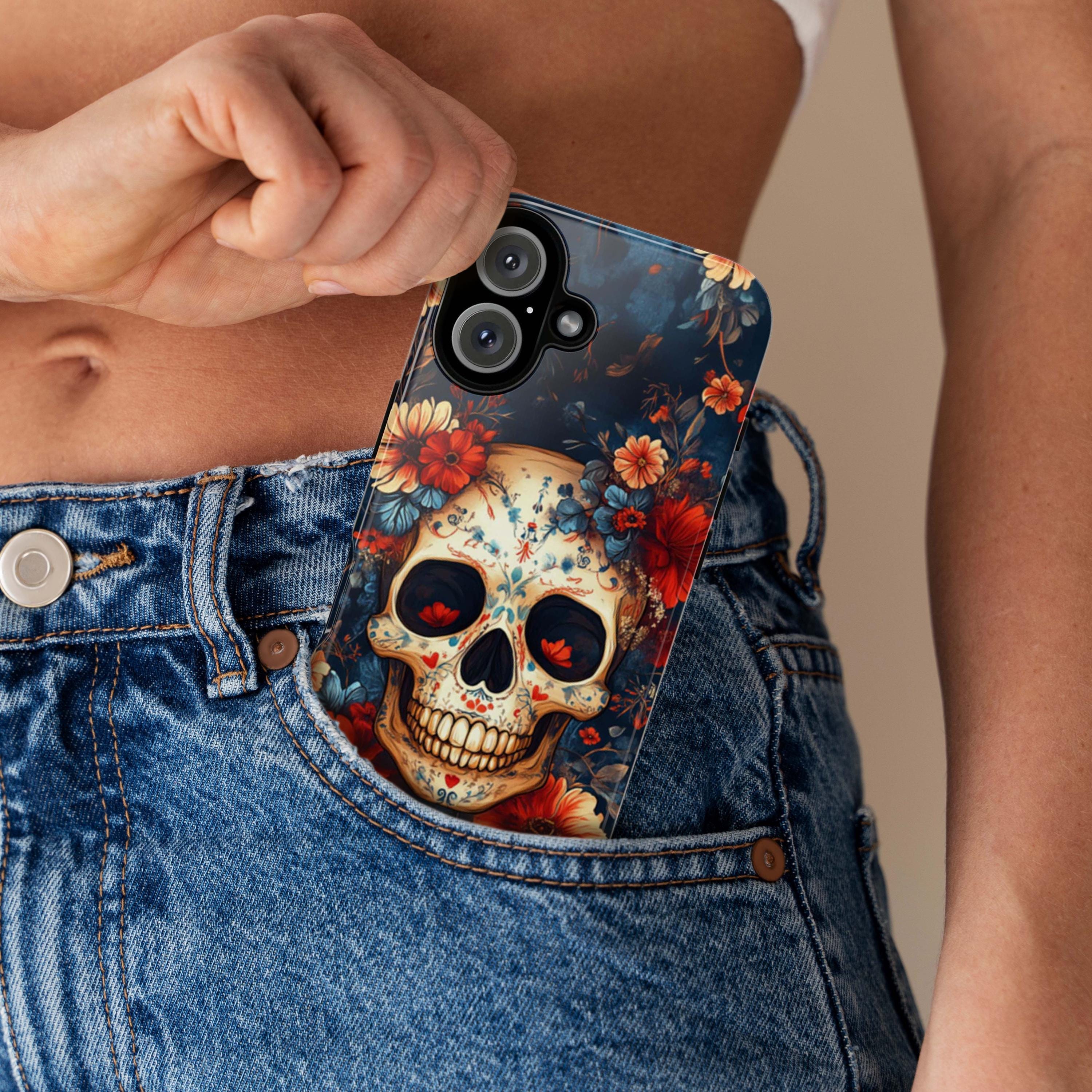 Ethnic Skull and Floral Phone Case, Colorful Gothic Design, Colorful Gothic Phone Case for iPhone Tough or Magsafe, Samsung Galaxy, 465.6