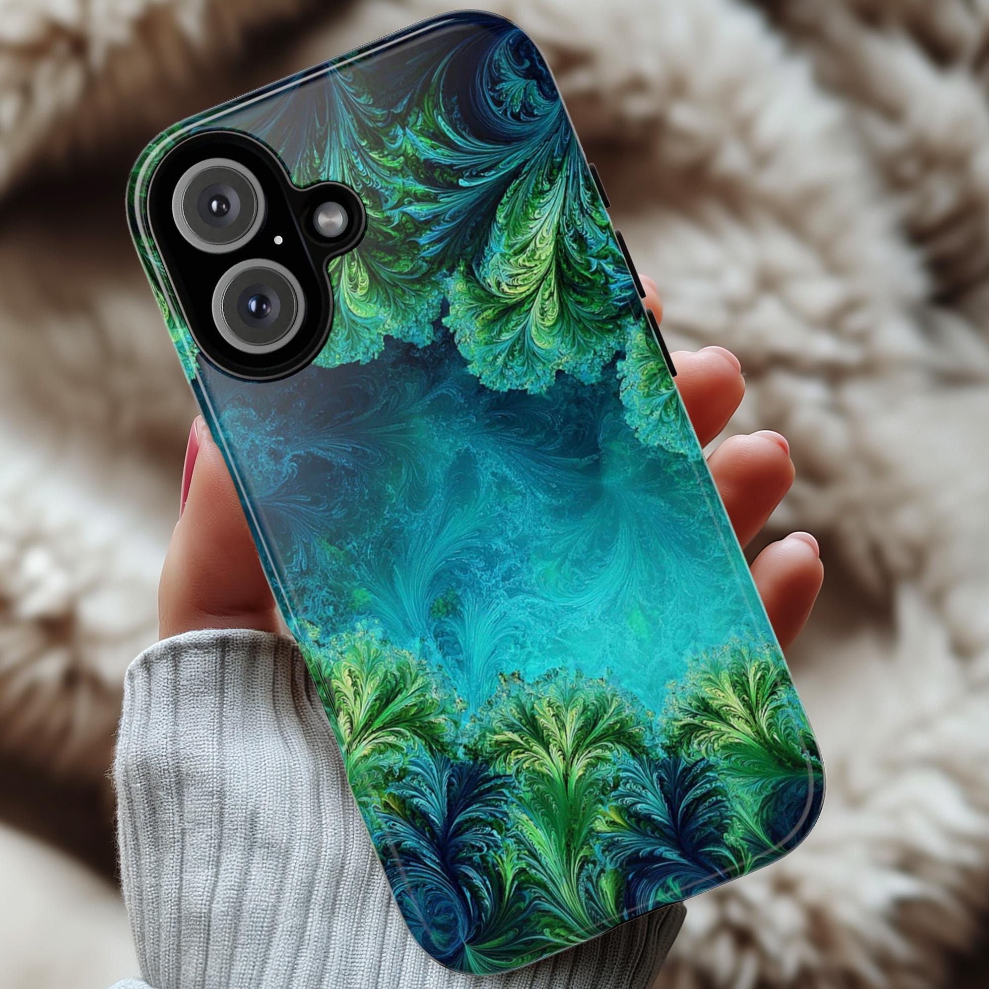 Tropical Ocean Landscape Phone Case, 3D Art Effect in Blue & Green Cover for iPhone 16 15 14 13 Tough or Magsafe, Samsung, 466.13