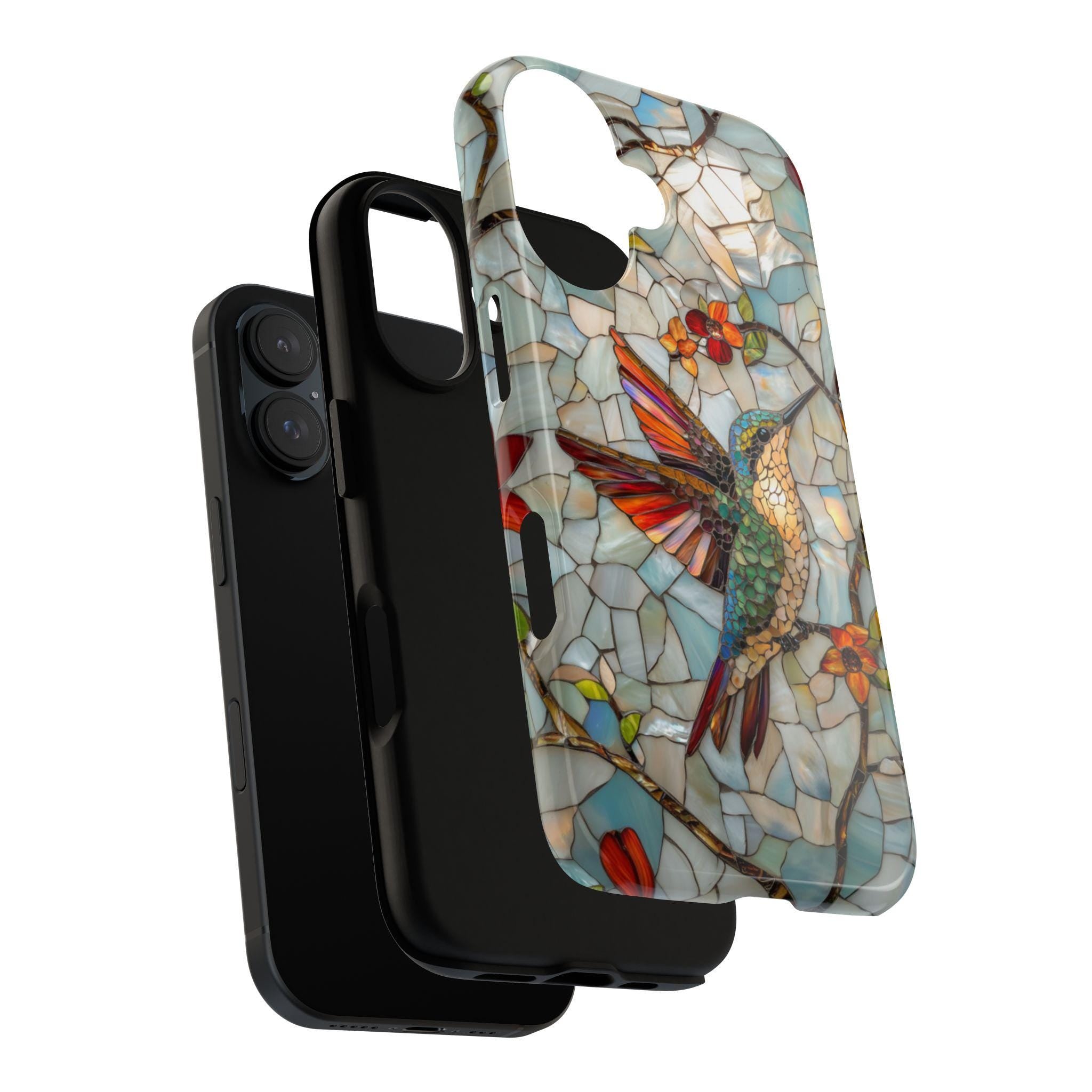3D Hummingbird Stained Glass Effect Phone Case - Mosaic Case for iPhone 16 Pro Max 15 14 13 12 11 Plus, Samsung S24 Ultra S25, 419.2