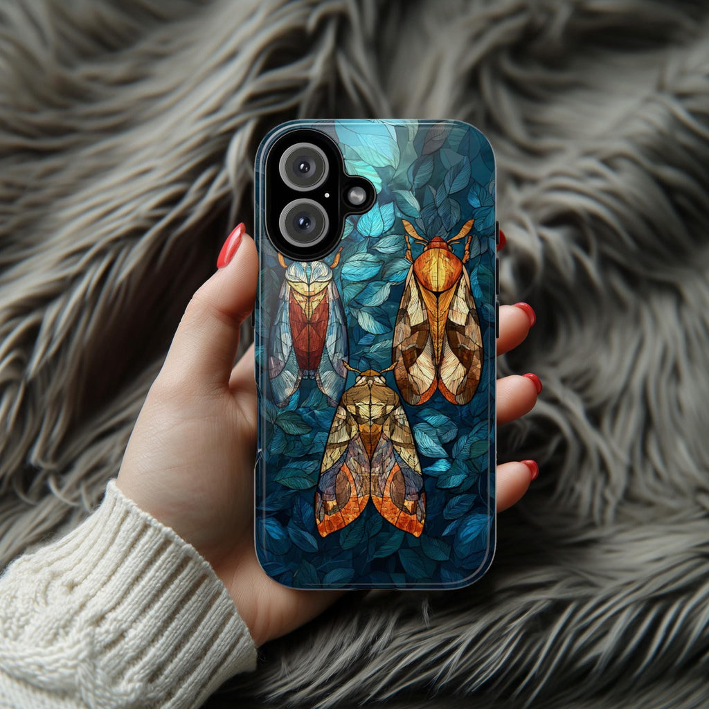 Mystical Night Insect Phone Case with Stained Glass Effect, Magical Bug Design, Artistic Protective Cover for iPhone & Samsung, 478.4