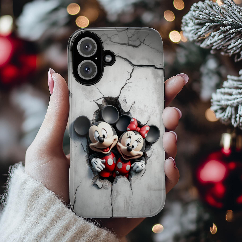 Mickey & Minnie 3D effect Phone Case, Mickey Lovers Gift, Disney Fan Phone Case for iPhone 16 15 14 Magsafe, Samsung S25, 442.4