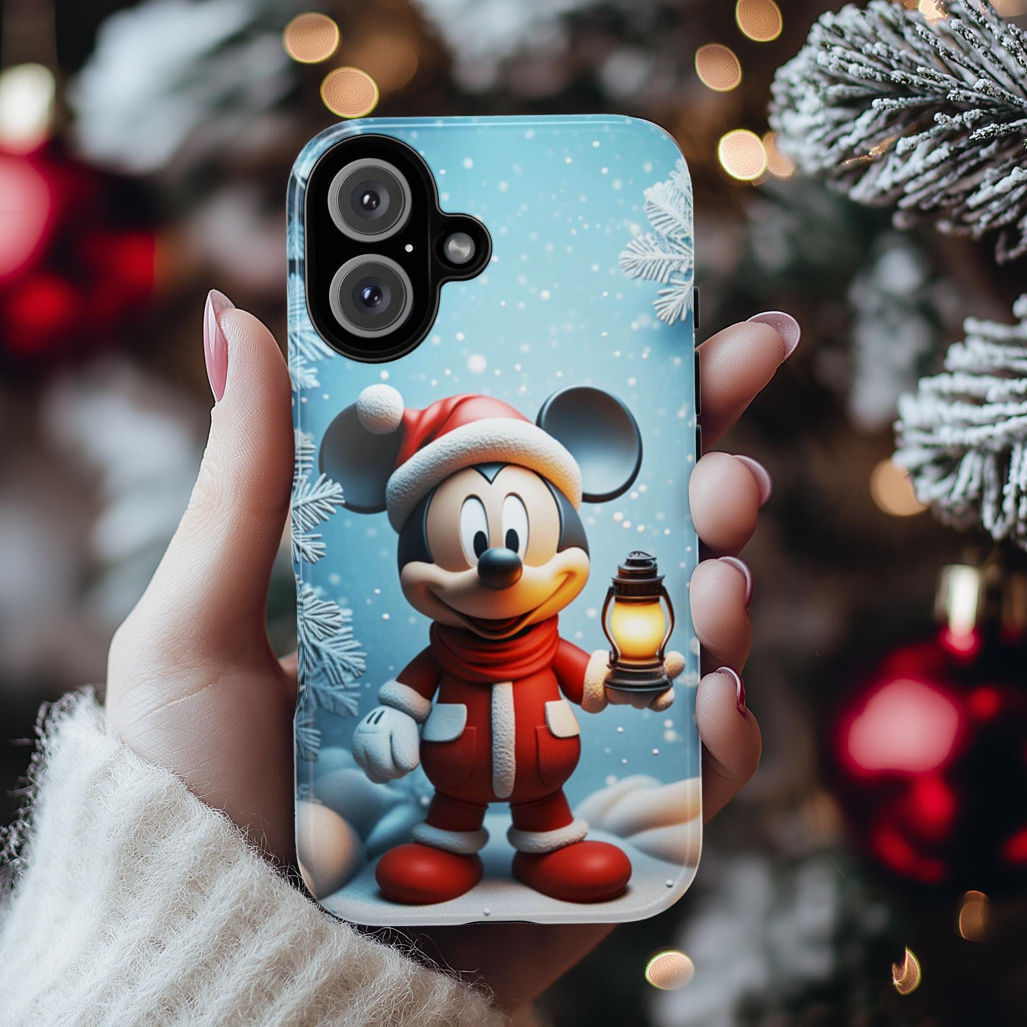 Xmas Santa Mickey Mouse 3D effect Phone Case, Cartoon Mickey Design, Disney Fan Phone Case for iPhone 16 15 14 Magsafe, Samsung S24, 442.16