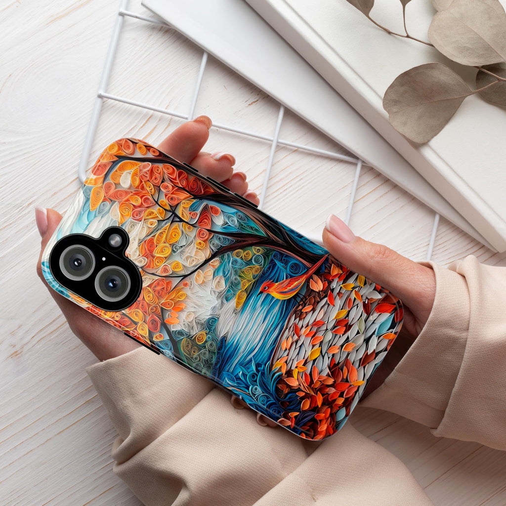 3D Paper Art Forest Bird Phone Case, Handmade Woodland Landscape Phone Cove, Nature Tree Scene Protective Case for Bird Lovers, 470.4