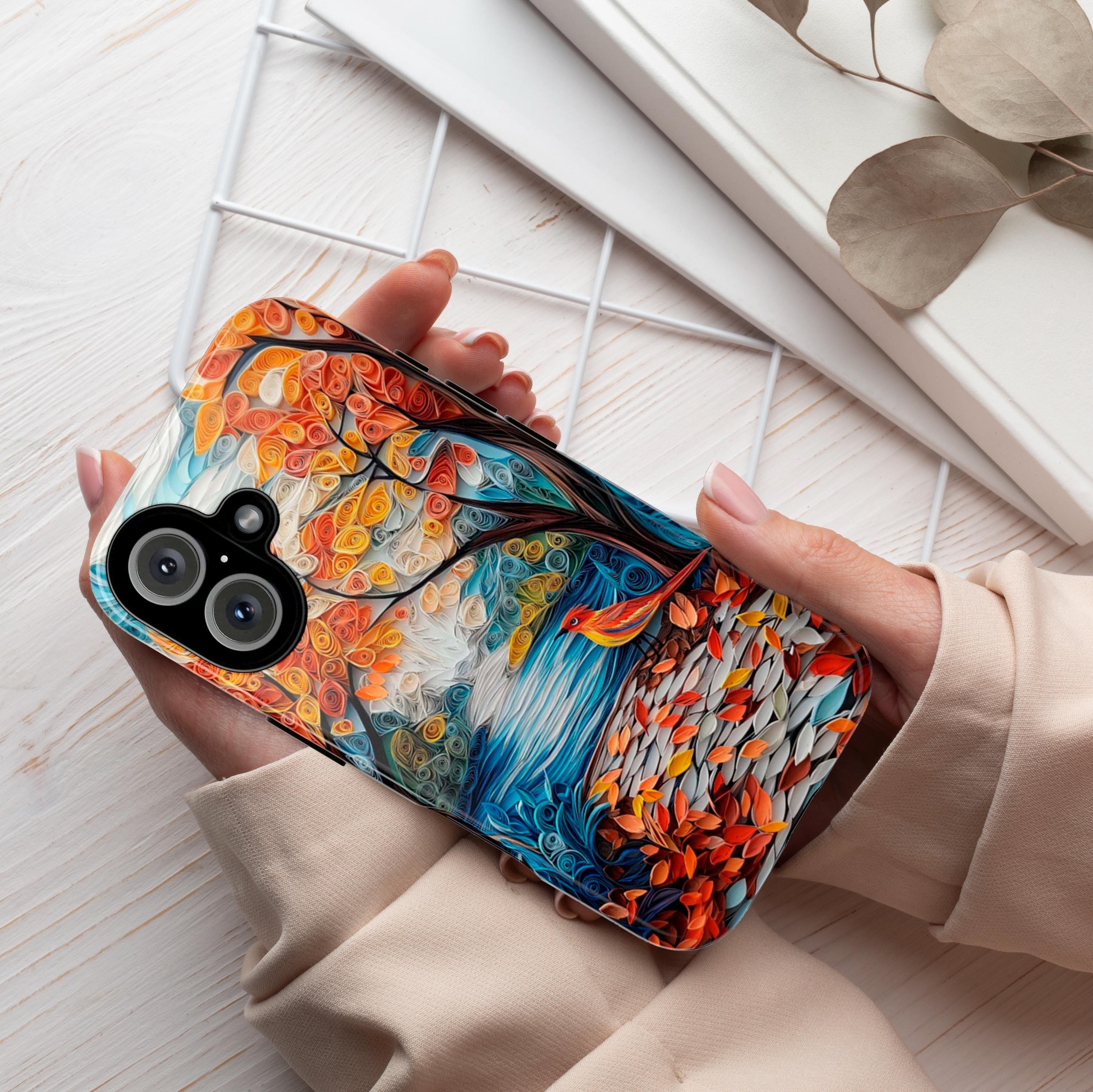3D Paper Art Forest Bird Phone Case, Handmade Woodland Landscape Phone Cove, Nature Tree Scene Protective Case for Bird Lovers, 470.4