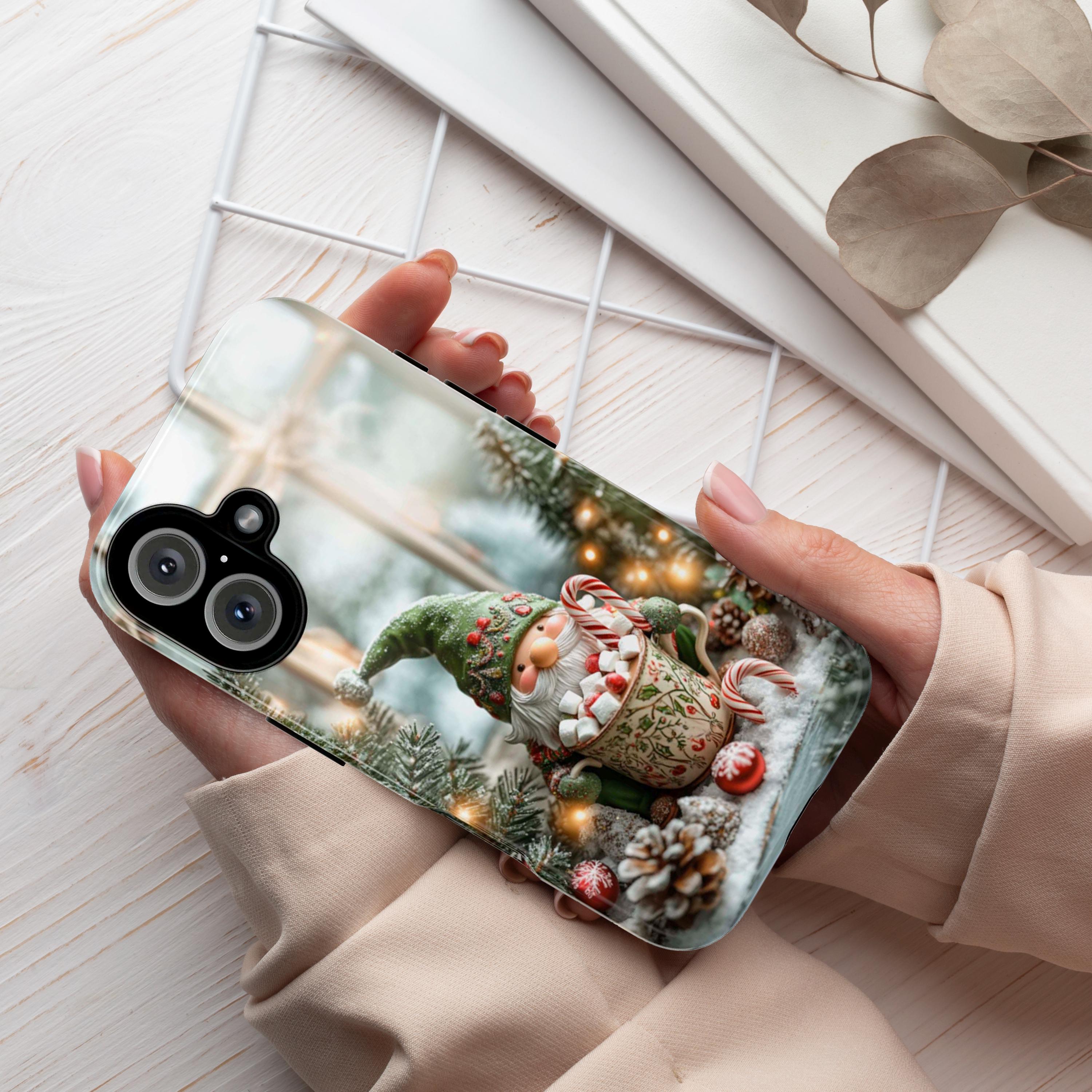 Cozy Festive Holiday Gnome Phone Case, 3D Christmas Gnome & Holly Design for iPhone 15 14 13 12 Pro Max Plus / Samsung S25, 427.1