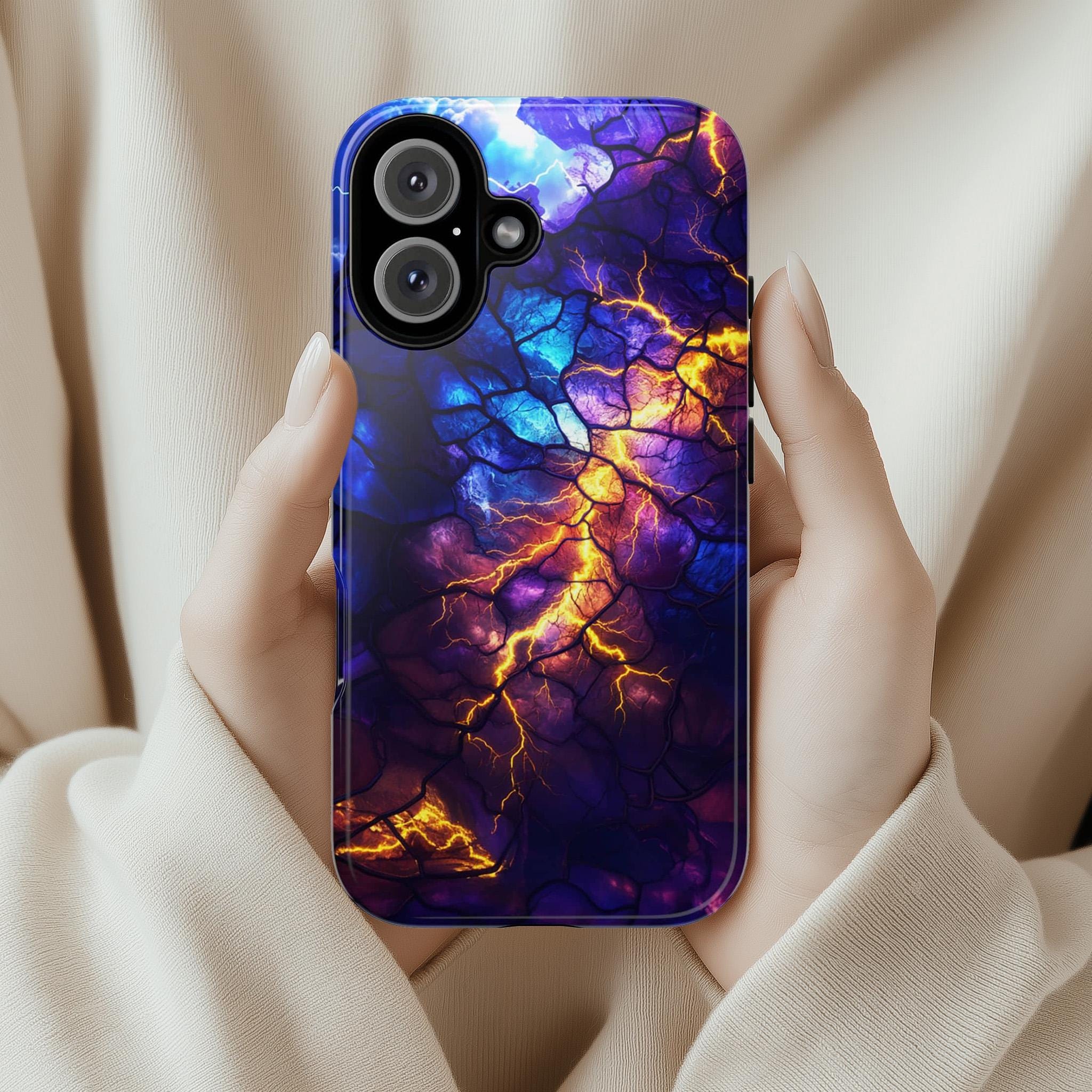 Stained Glass Phone Case with Lightning in the Sky | Aesthetic Mystic Design for iPhone 16 Pro Max 15 14 Plus Mag Safe, Samsung S25, 432.2