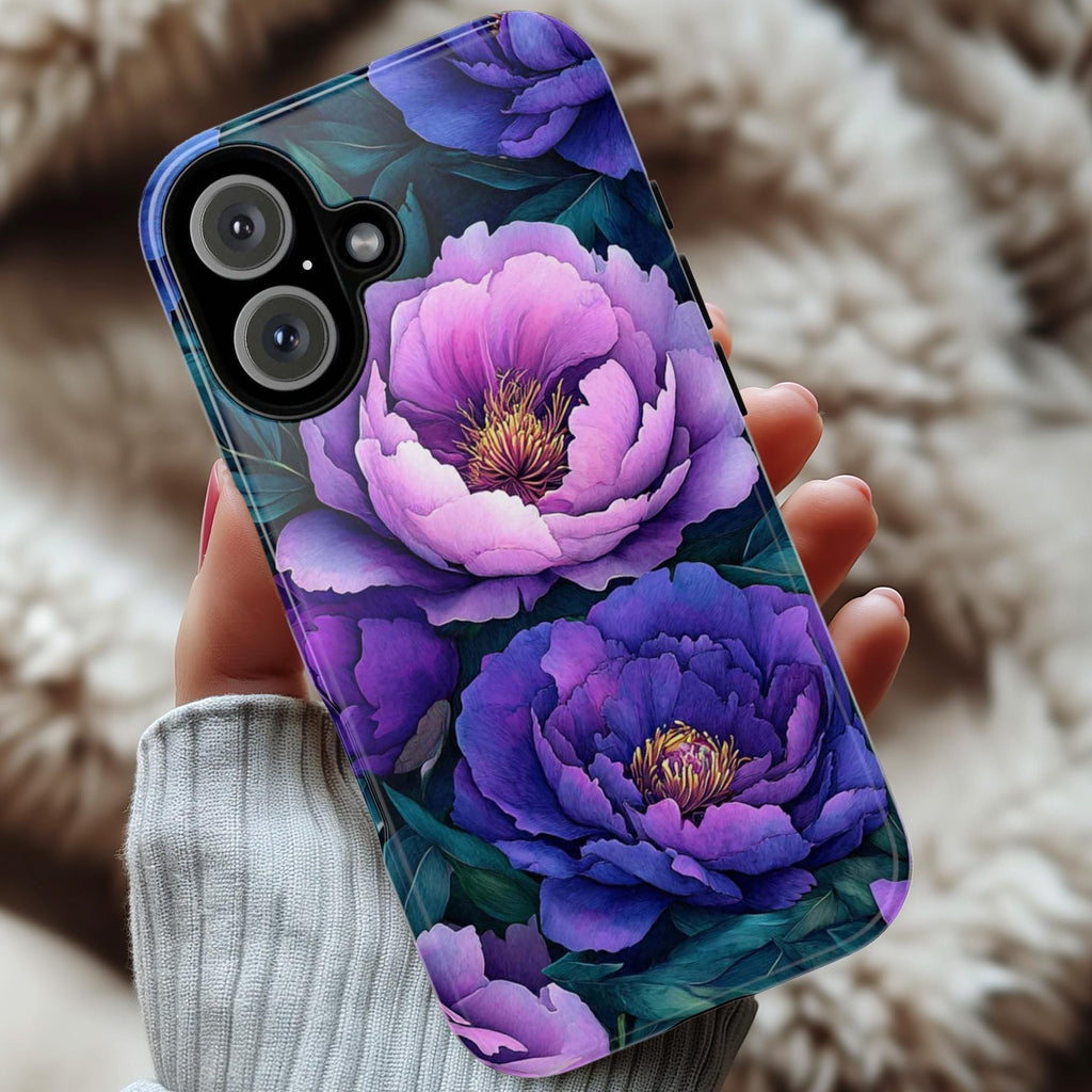 Purple and Pink Peony Floral Phone Case, Botanical Flower Design, Elegant Garden Lovers Case for iPhone 16 15 14 13 Tough or Magsafe, 439.62