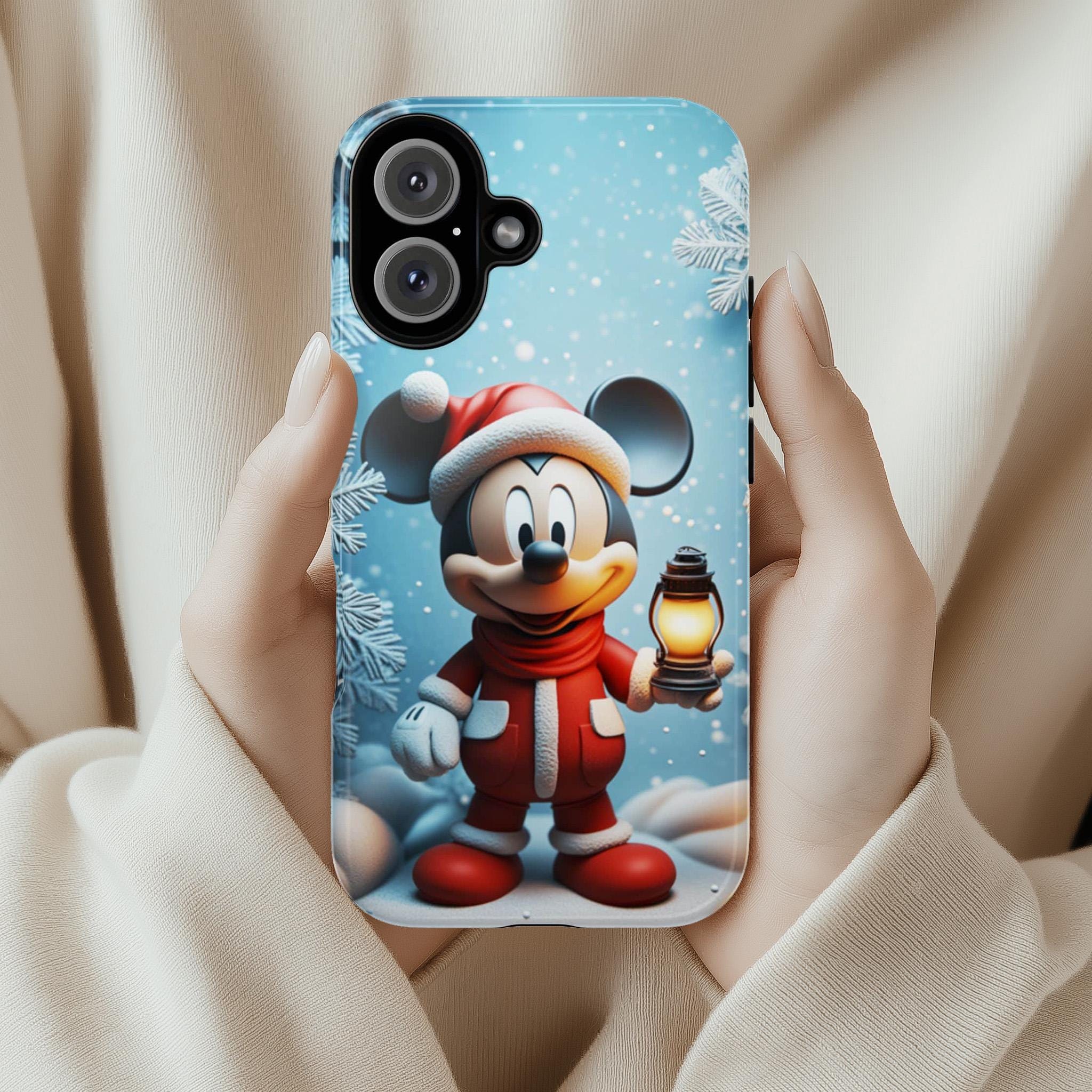 Xmas Santa Mickey Mouse 3D effect Phone Case, Cartoon Mickey Design, Disney Fan Phone Case for iPhone 16 15 14 Magsafe, Samsung S24, 442.16